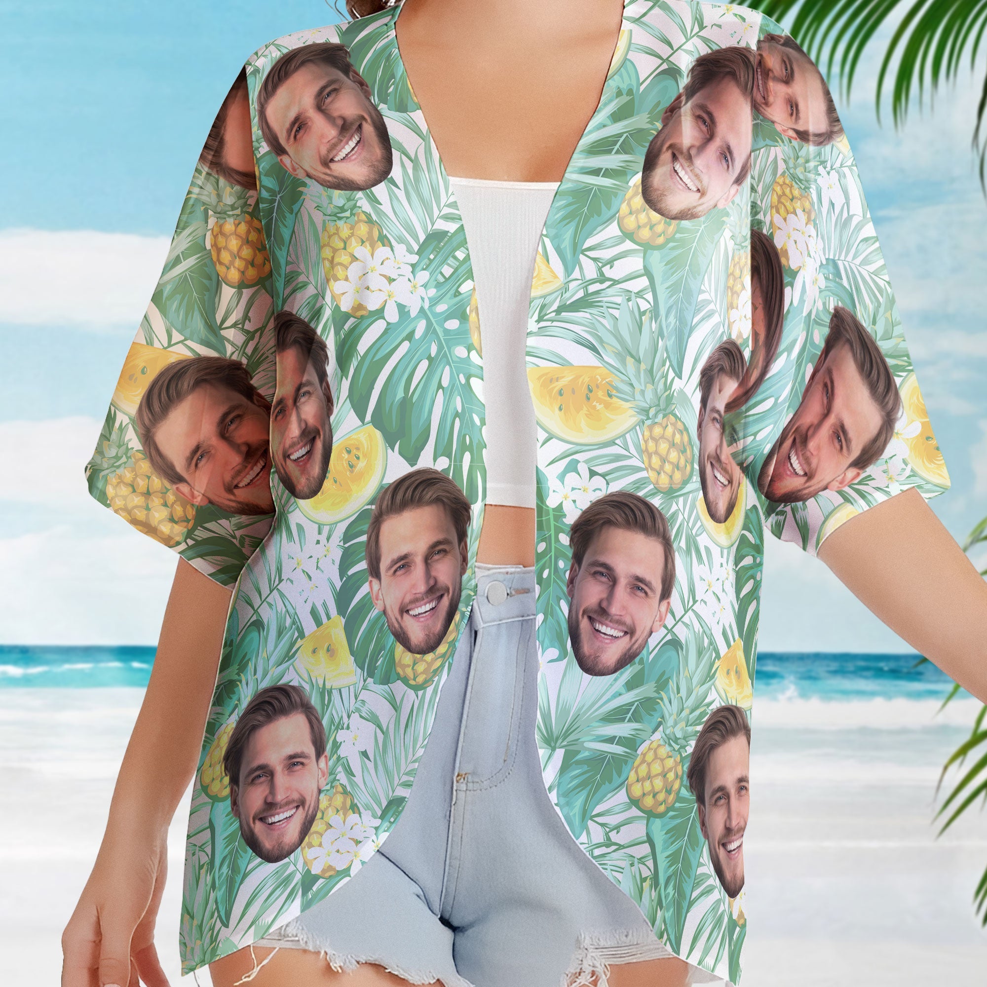 Custom Face - Personalized Photo Women's Kimono Chiffon Cover Up