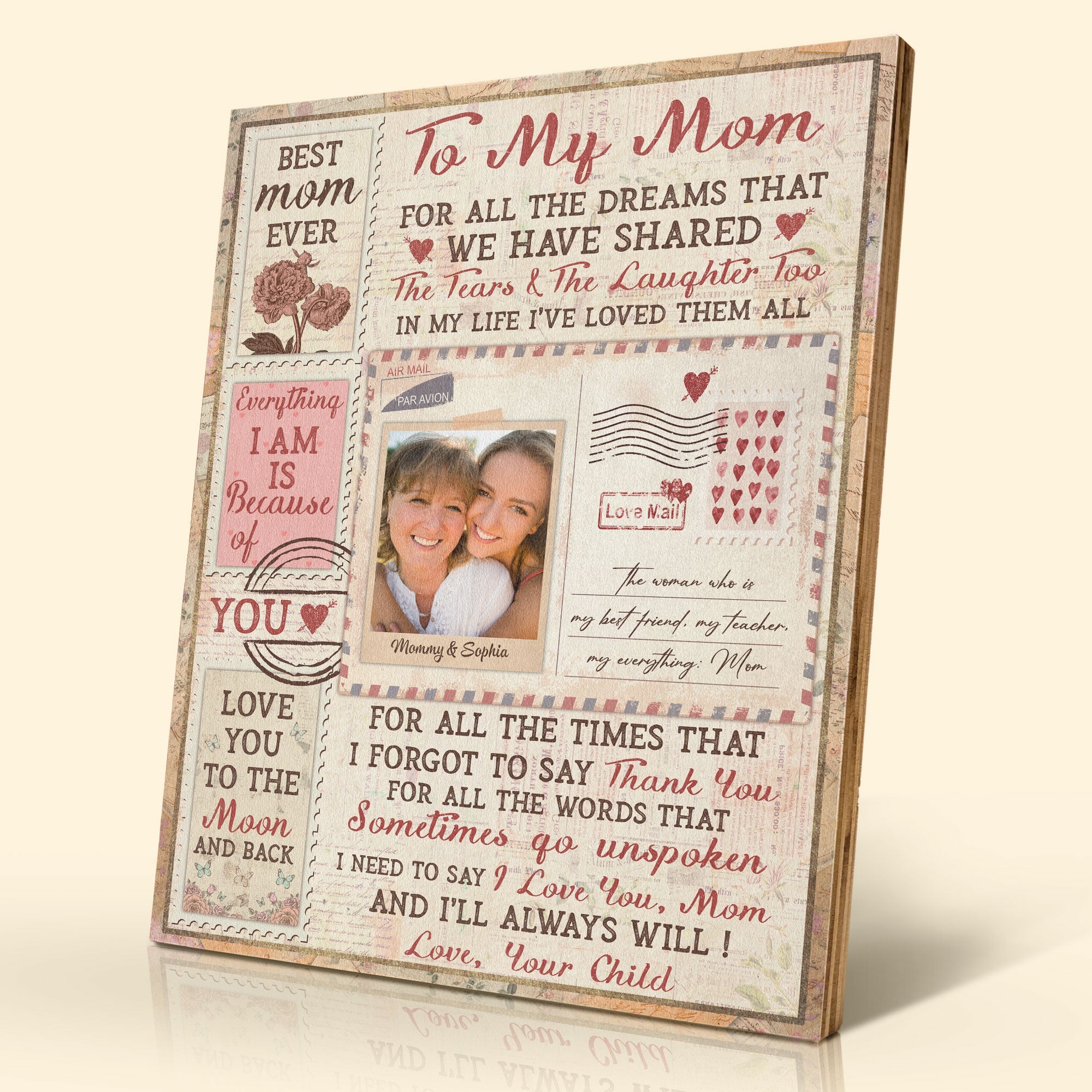 I Love You Mom - Personalized Photo Photo Printed Wooden Plaque