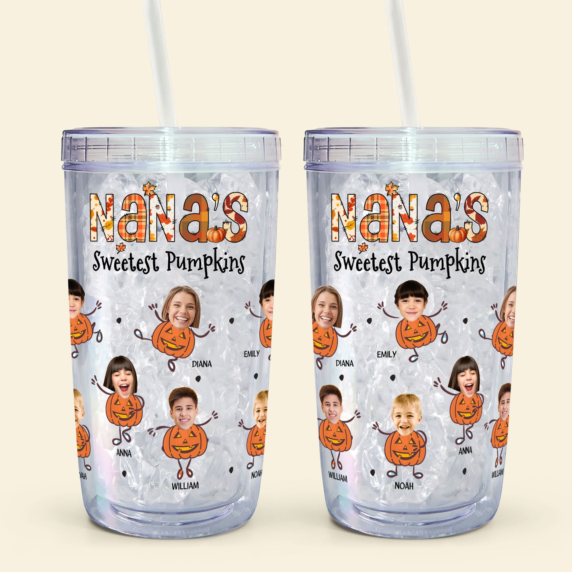 Nana's Sweetest Pumpkins - Personalized Photo Acrylic Tumbler With Straw