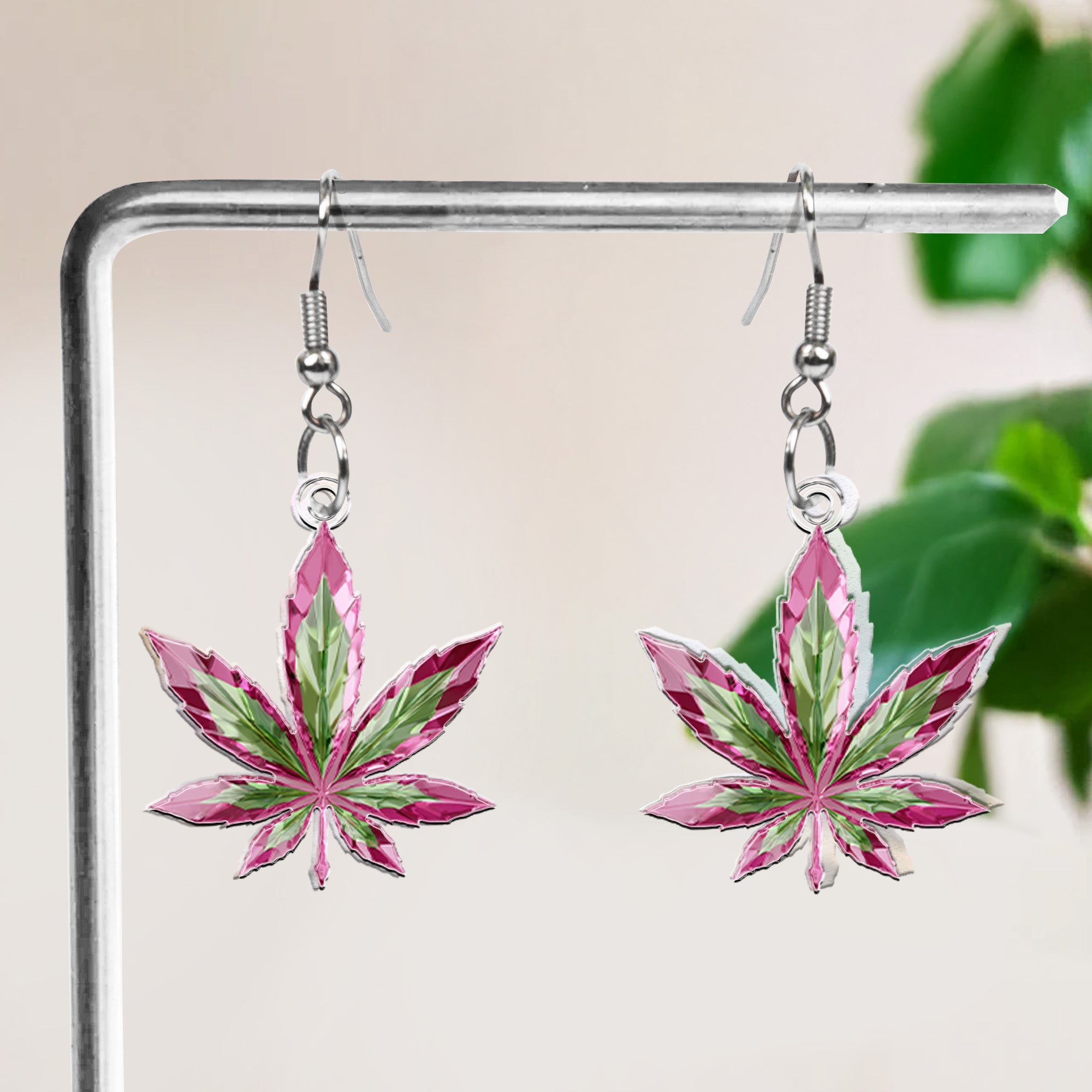 Pink Stoner Chick Magical Leaf - Personalized Acrylic Earrings