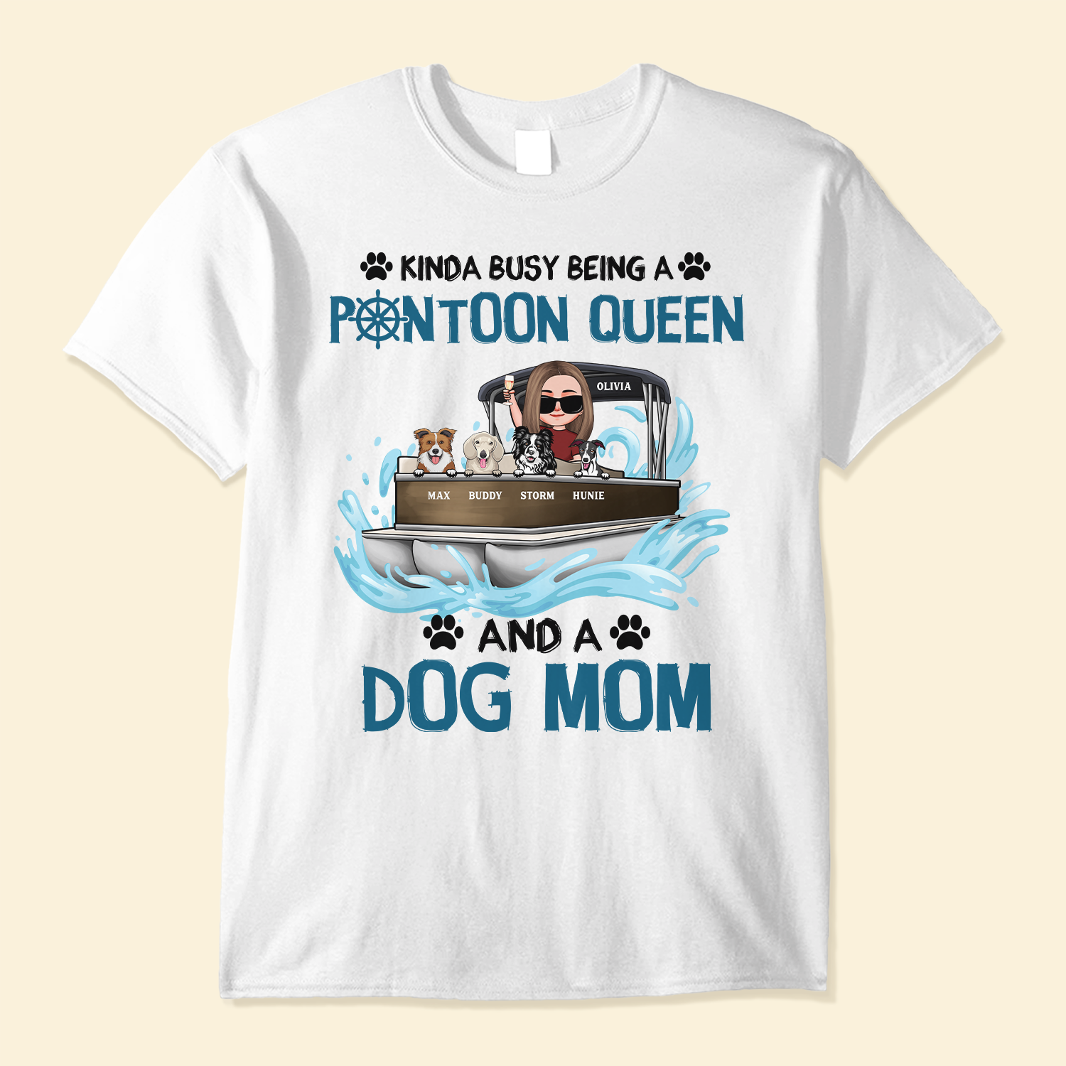 Pontoon Queen & Dog Mom - Personalized Shirt - Birthday, Summer Vacation Gift For Dog & Cat Lovers