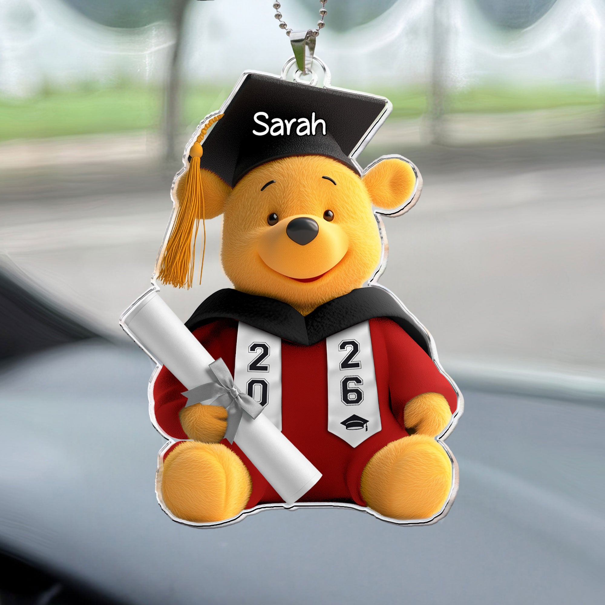 Pooh Bear Graduation Gift - Personalized Rear View Mirror Accessory