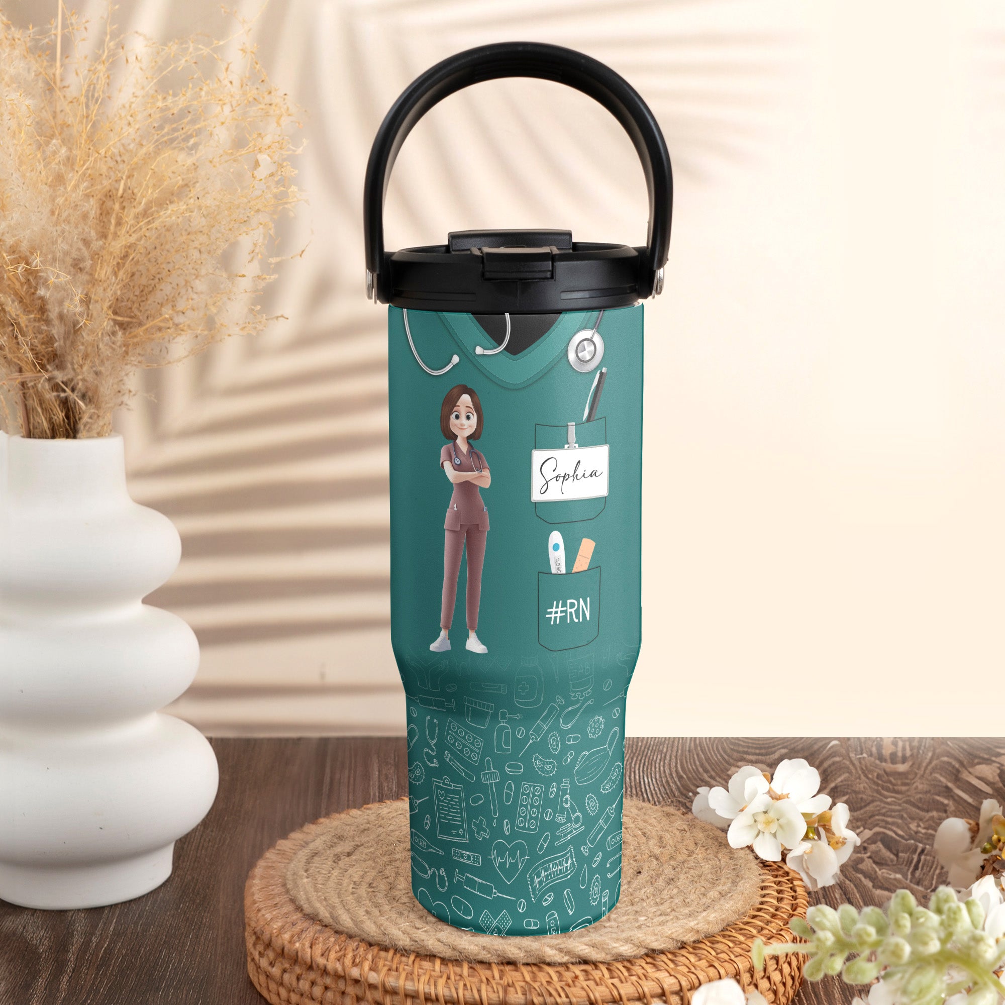Proud Nurse Gift Custom Scrub Color - Personalized 30oz Tumbler With Handle