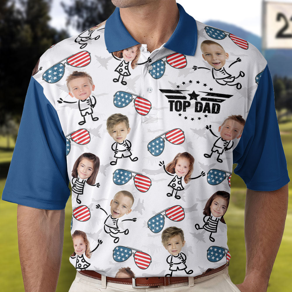 Proud Top Dad Custom Kids Name - Personalized Photo Polo Shirt