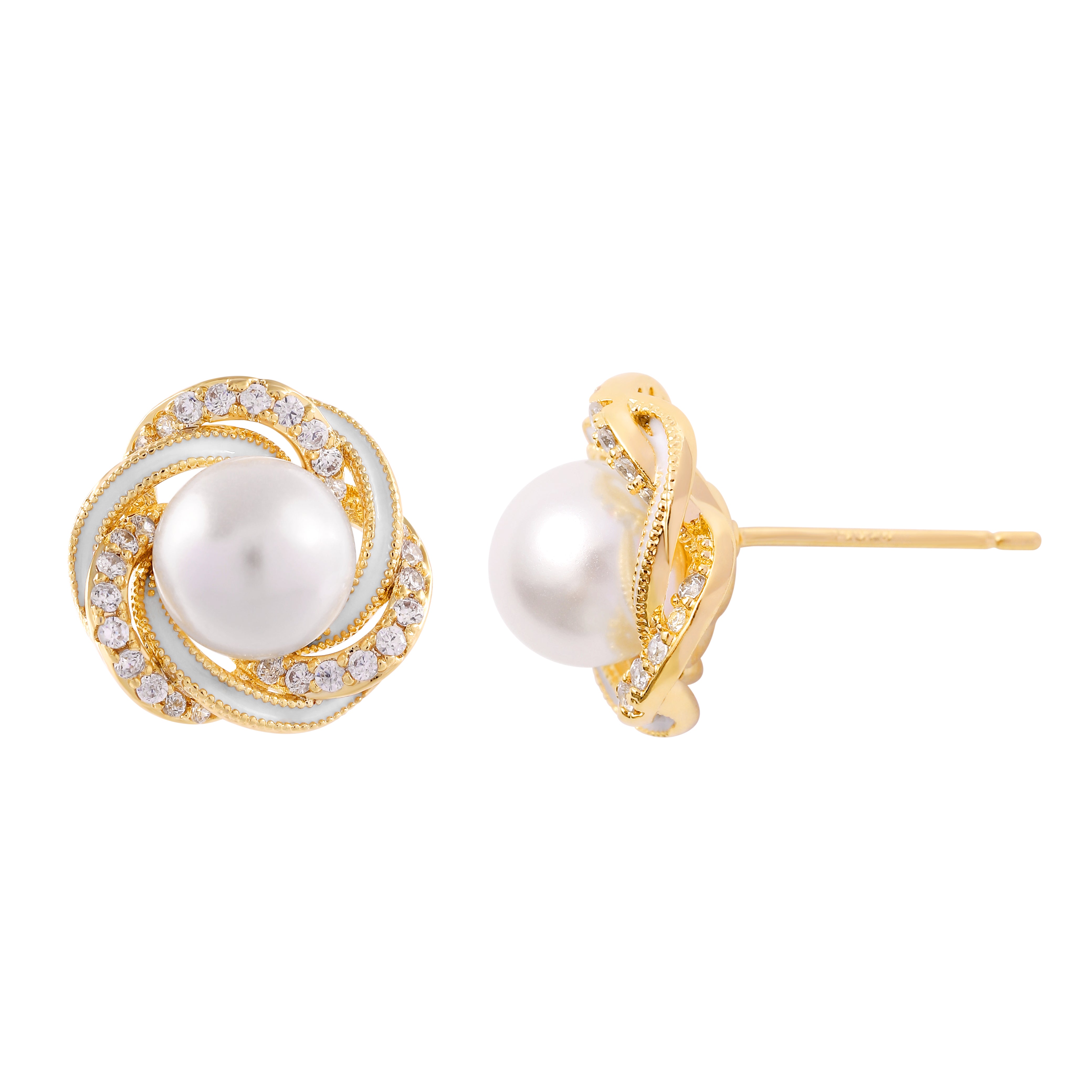   Cubic Zirconia Wrapped Pearl Earrings-A Loves Gift