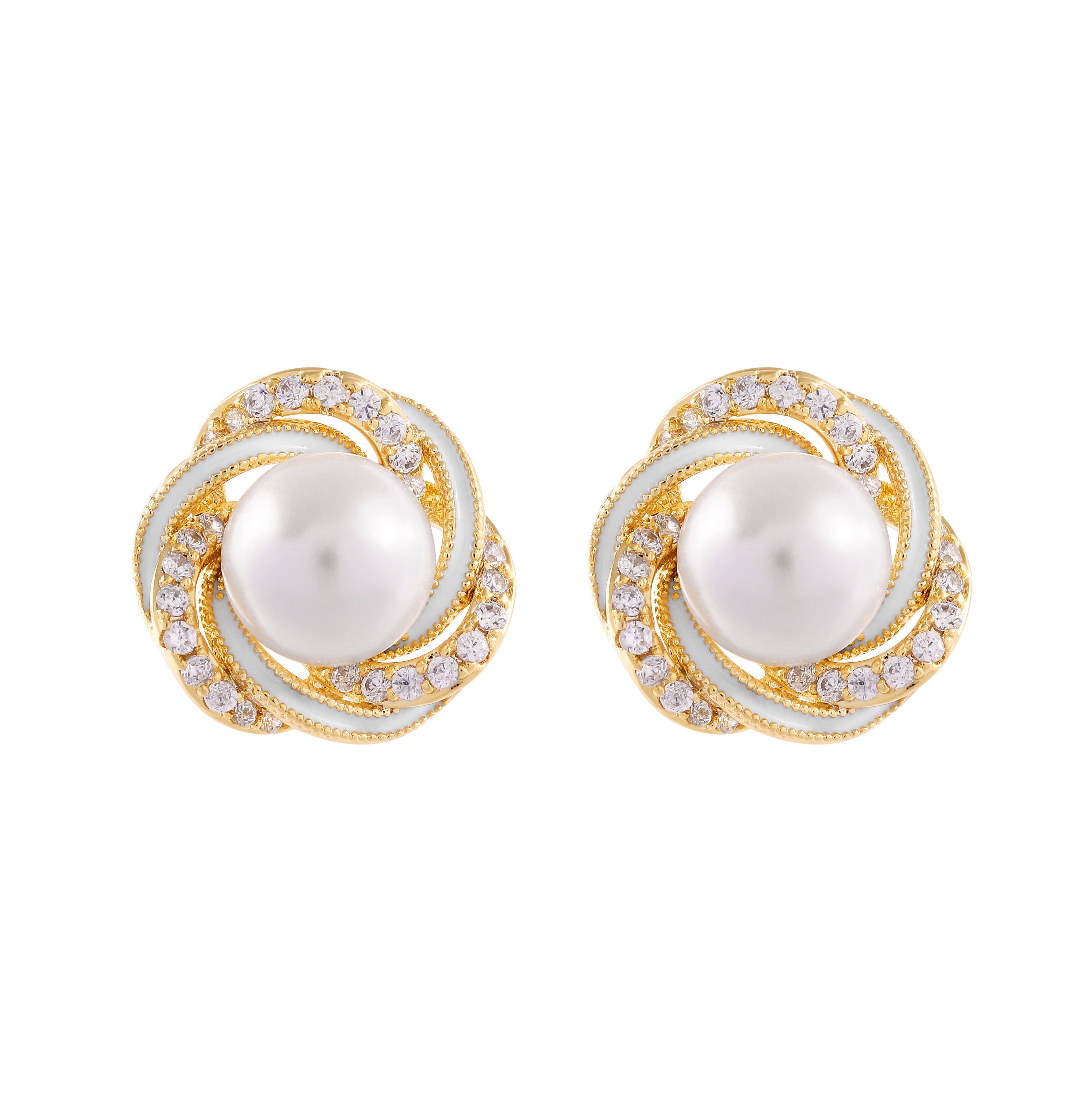   Cubic Zirconia Wrapped Pearl Earrings-A Loves Gift