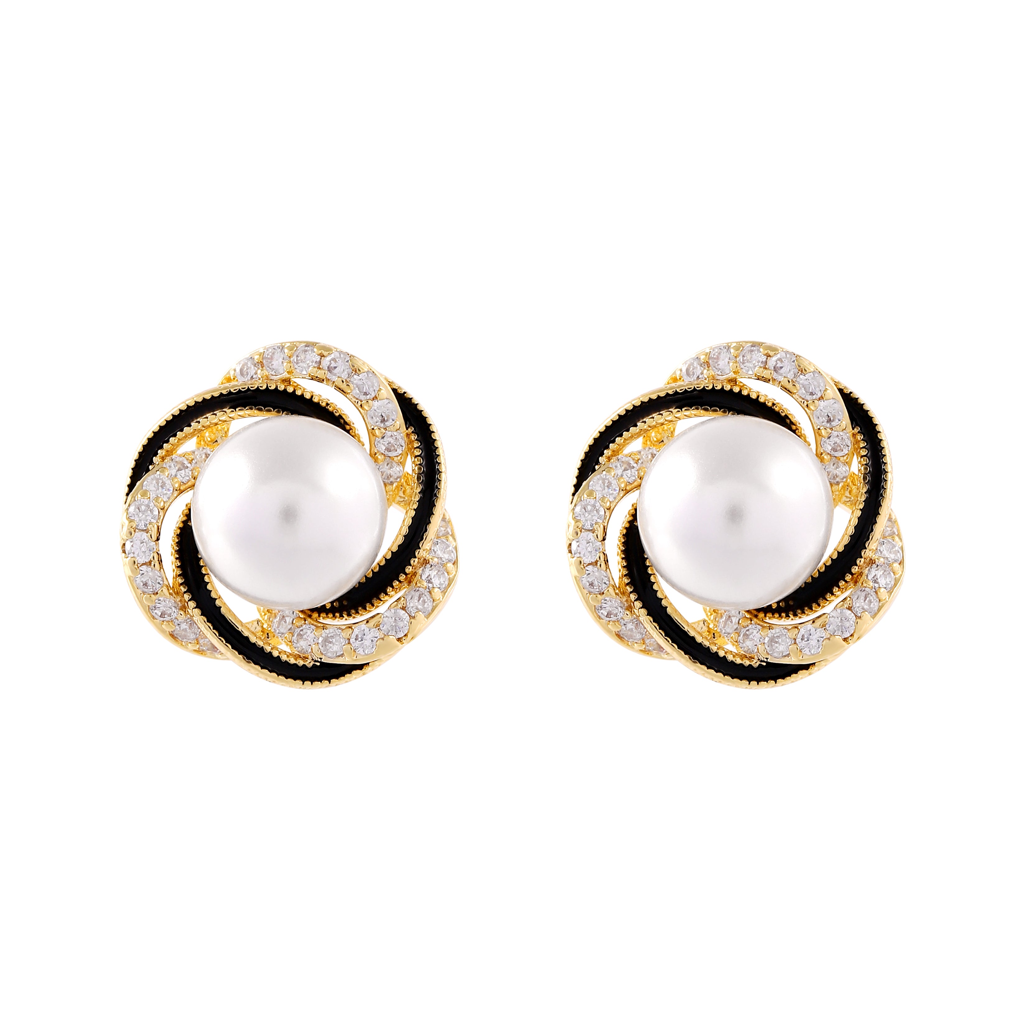   Cubic Zirconia Wrapped Pearl Earrings-A Loves Gift