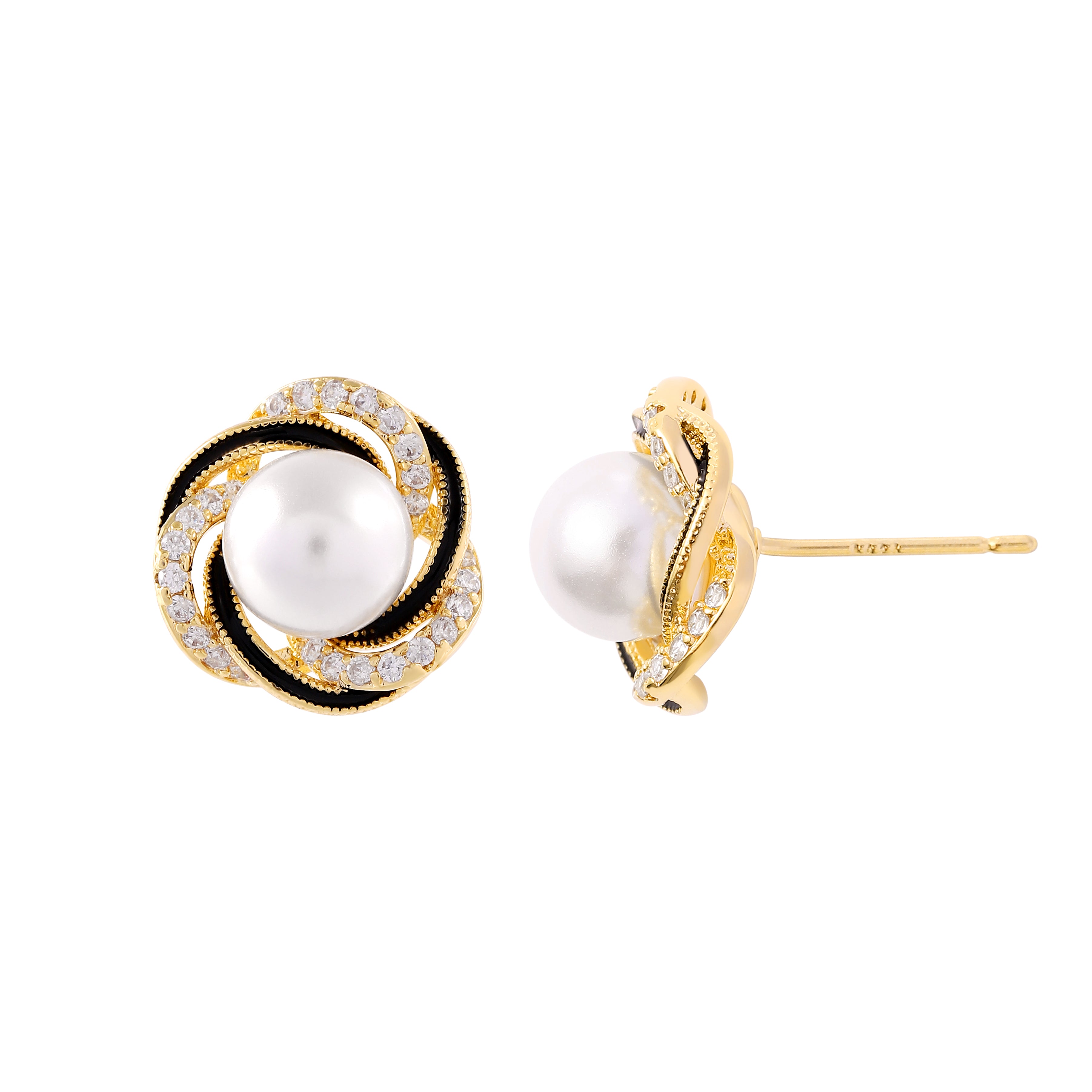   Cubic Zirconia Wrapped Pearl Earrings-A Loves Gift