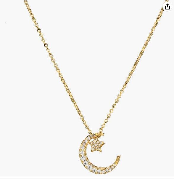 Cubic Zirconia Crescent Moon Star Pendant Necklace for Women-A Loves Gift