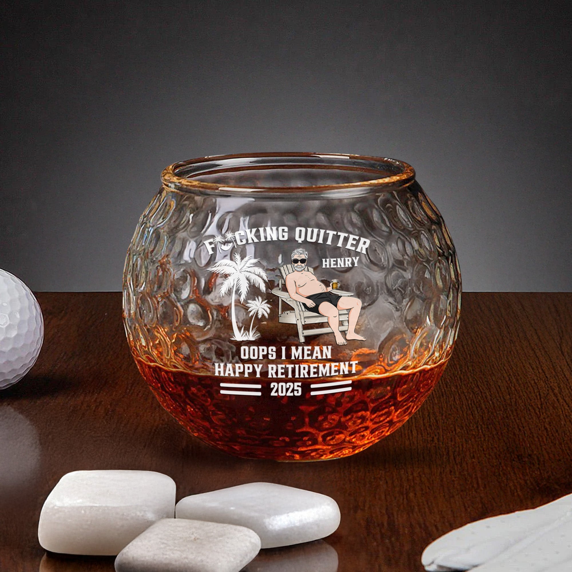 Quitter Oops I Mean Happy Retirement - Personalized Golf Whiskey Glass