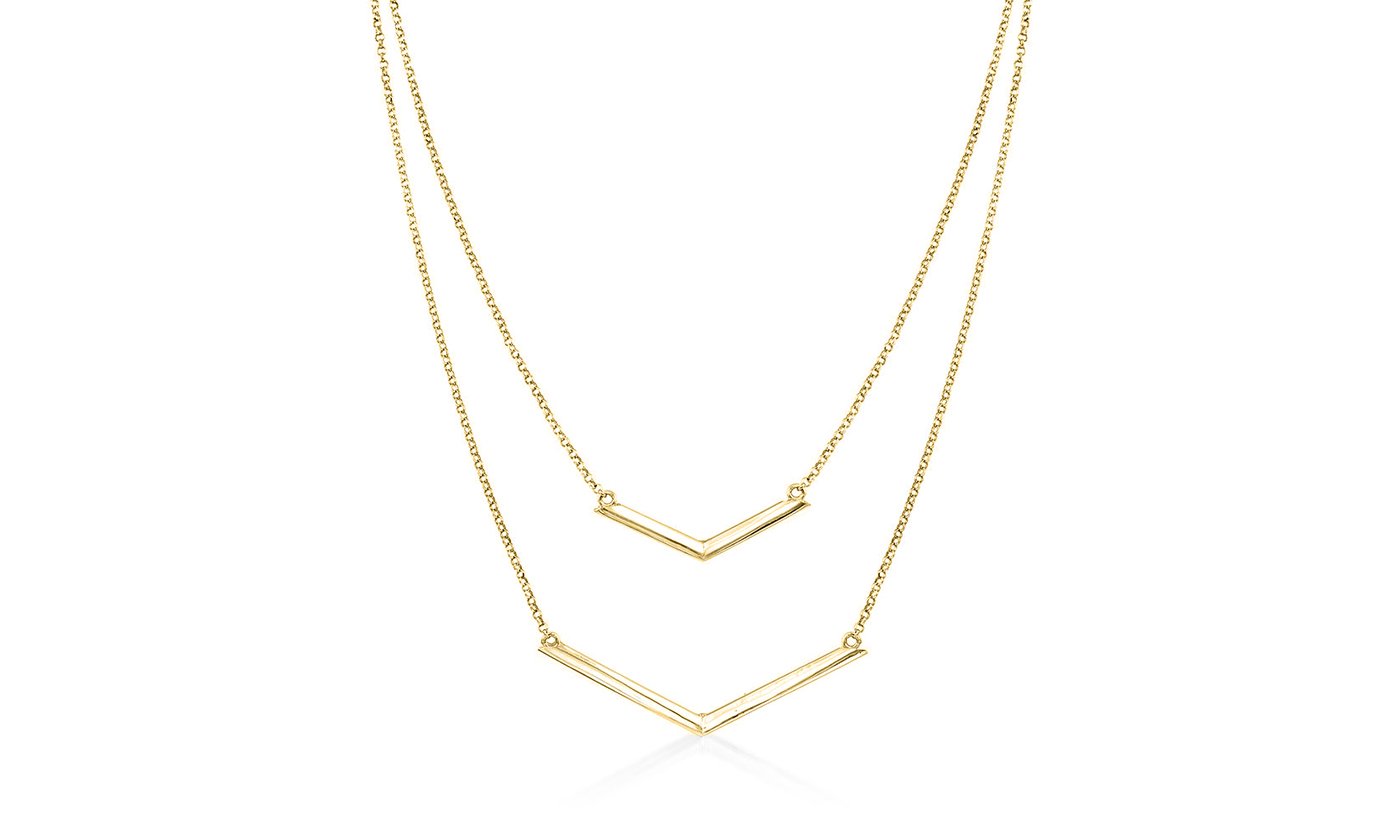 Duo Dangling Chevron Statement Necklace in Goldtone (Multiple Options), , Riakoob Jewelry, Riakoob Jewelry  jewelryjewelry deals, swarovski crystal jewelry, groupon jewelry,, jewelry for mom,