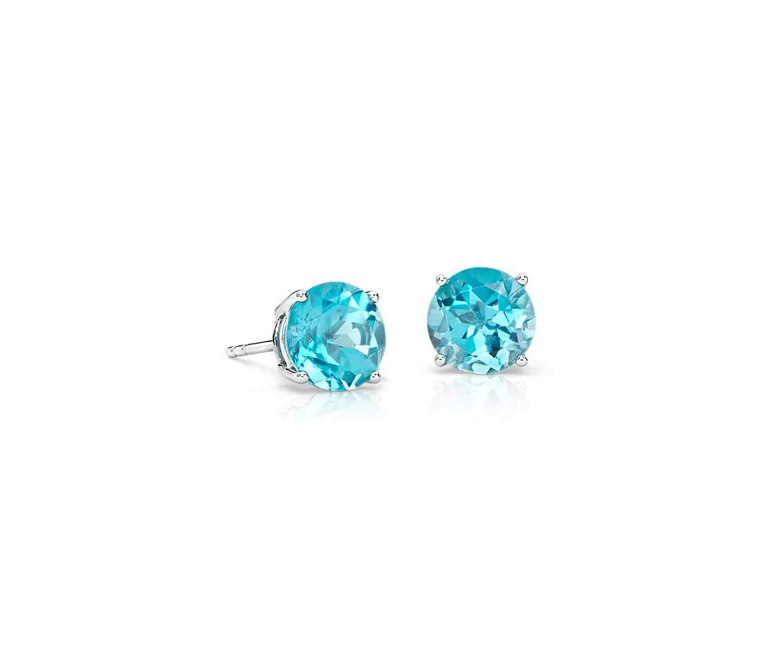 Aquamarine Swarovski Crystal 6mm Stud Earring 14K White Gold Plated - 1.00 CT, Earring, Riakoob Jewelry, Riakoob Jewelry  jewelryjewelry deals, swarovski crystal jewelry, groupon jewelry,, jewelry for mom,
