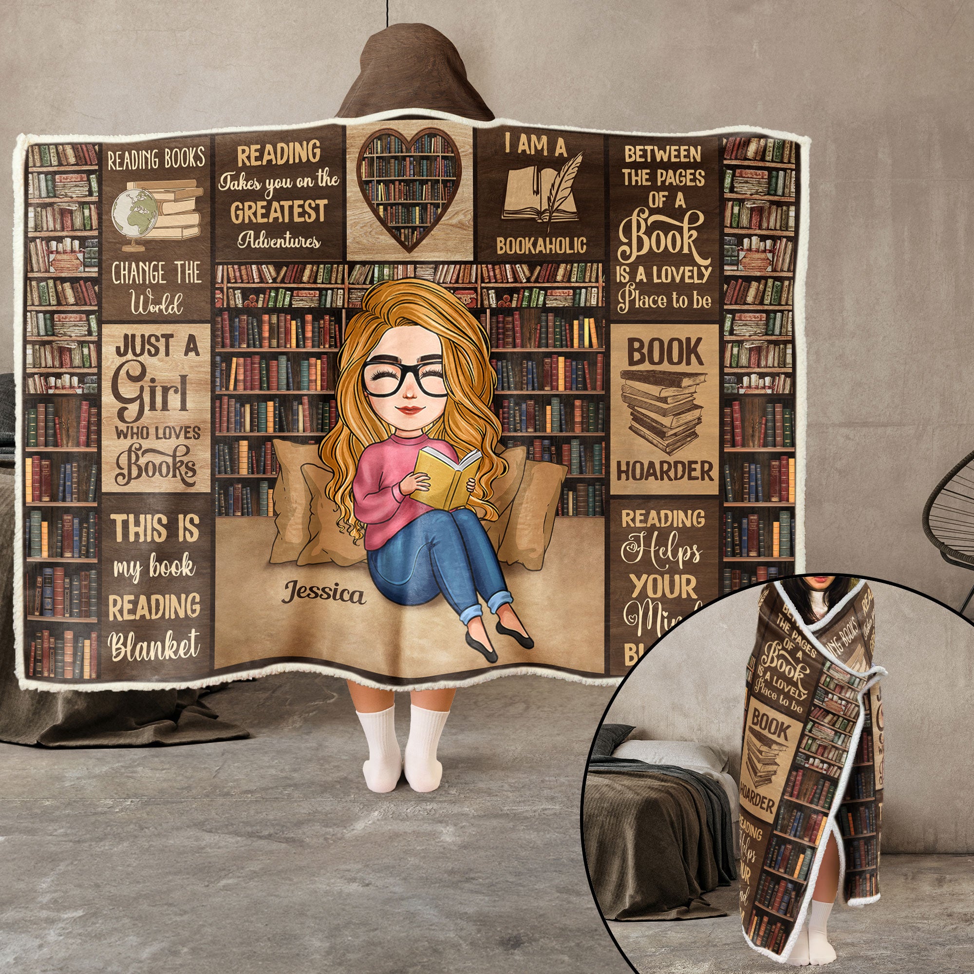 Reading Blanket Just A Girl Who Loves Books - Personalized Wearable Blanket Hoodie - Gift For Daughter