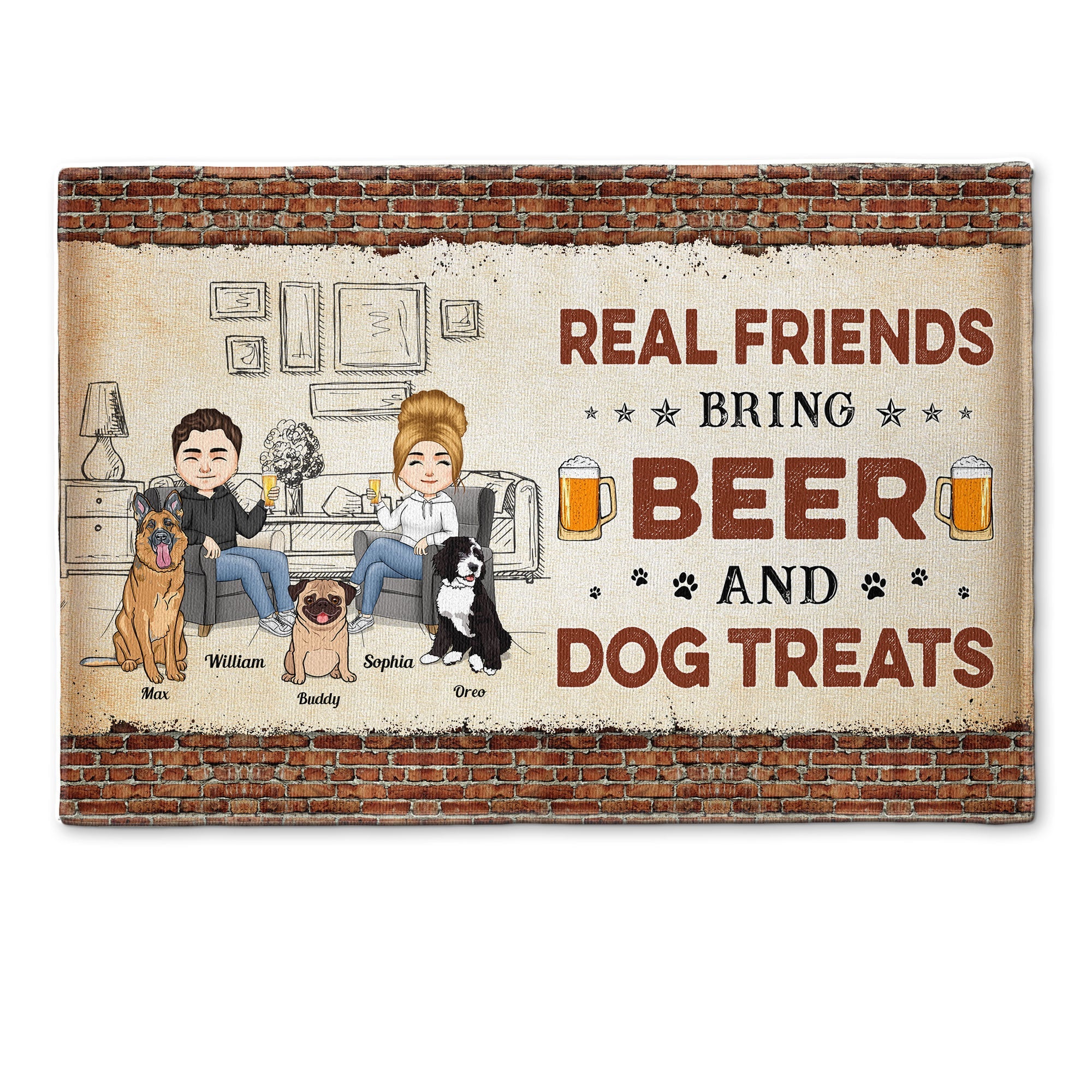 Real Friends Bring Beer And Dog/Cat Treats - Personalized Doormat - Gift For Family, Pet Owners, Pet Lovers, Home Decor