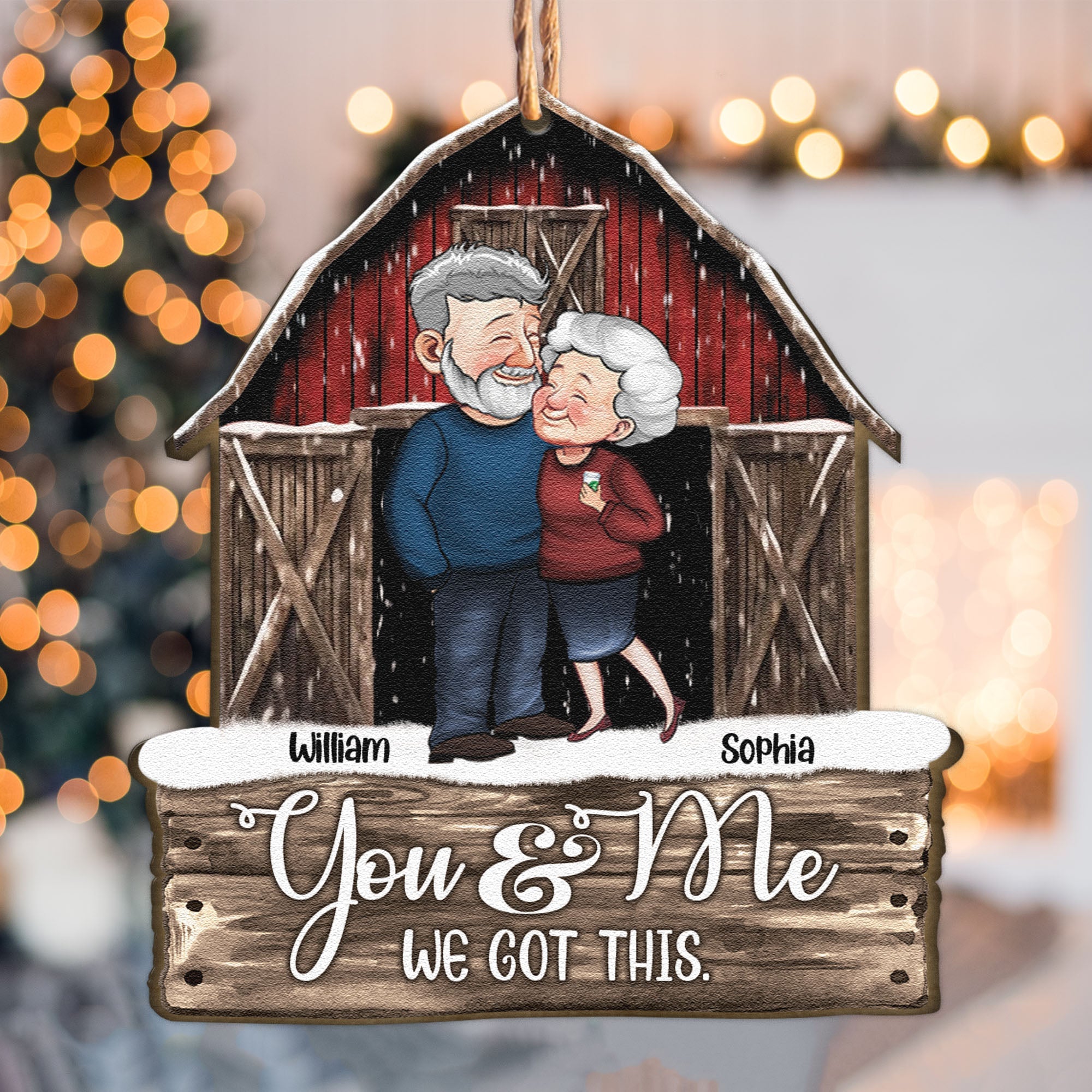 Red Barn Christmas Old Senior Couples Anniversary - Personalized Wooden Ornament - Vintage Ornament