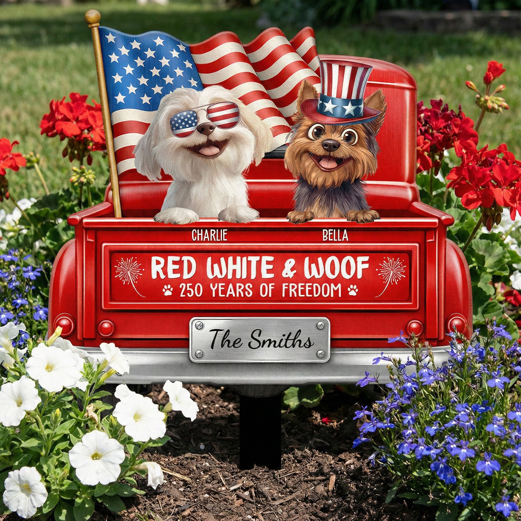 Red White Woof 250 Years Of Freedom - Personalized Metal Garden Stake