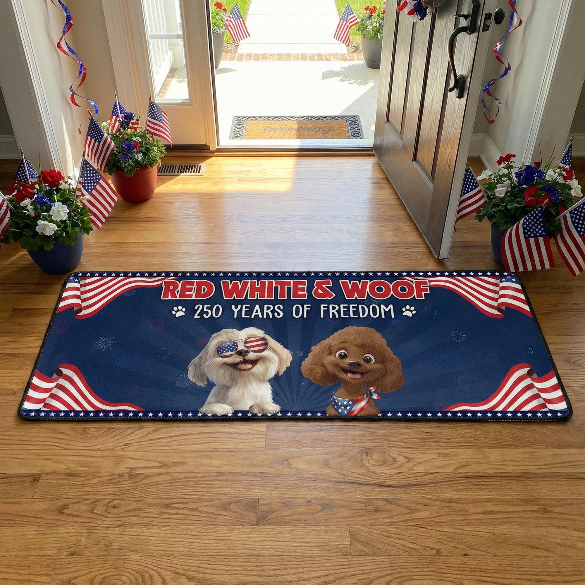 Red White & Woof 250 Years Of Freedom - Personalized Runner Rug