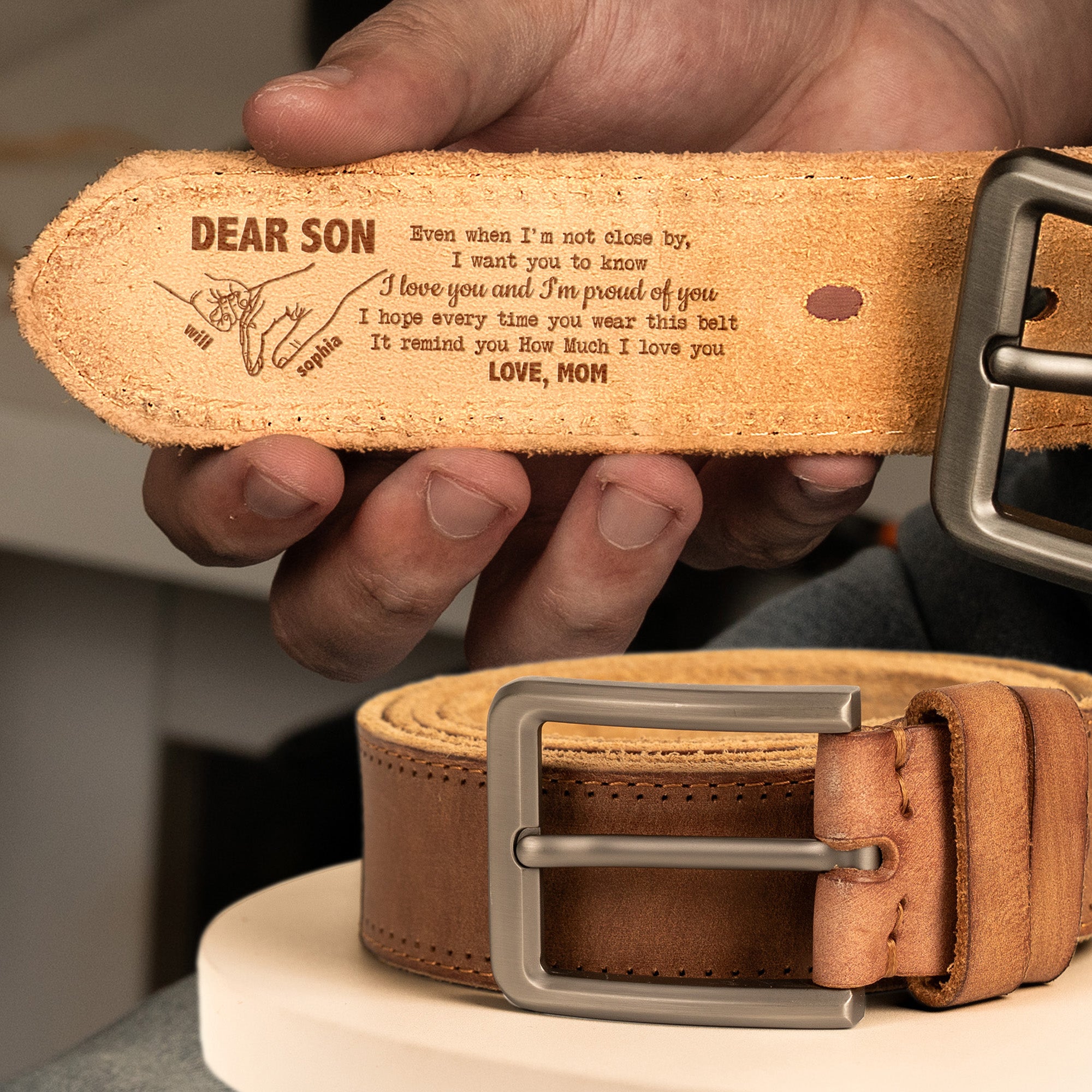 Remember I Love You Son - Personalized Cowhide Belt