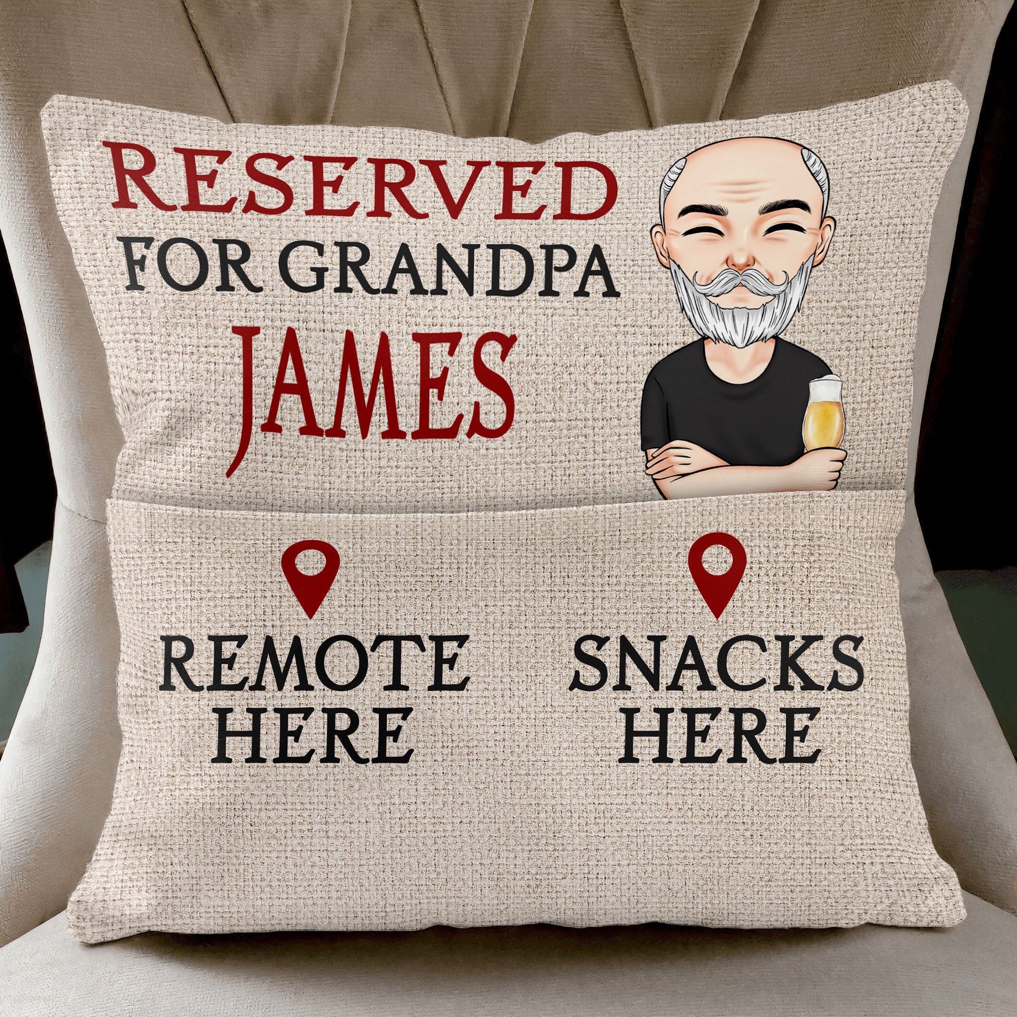 Reserved For Grandpa - Personalized Pocket Pillow (Insert Included)