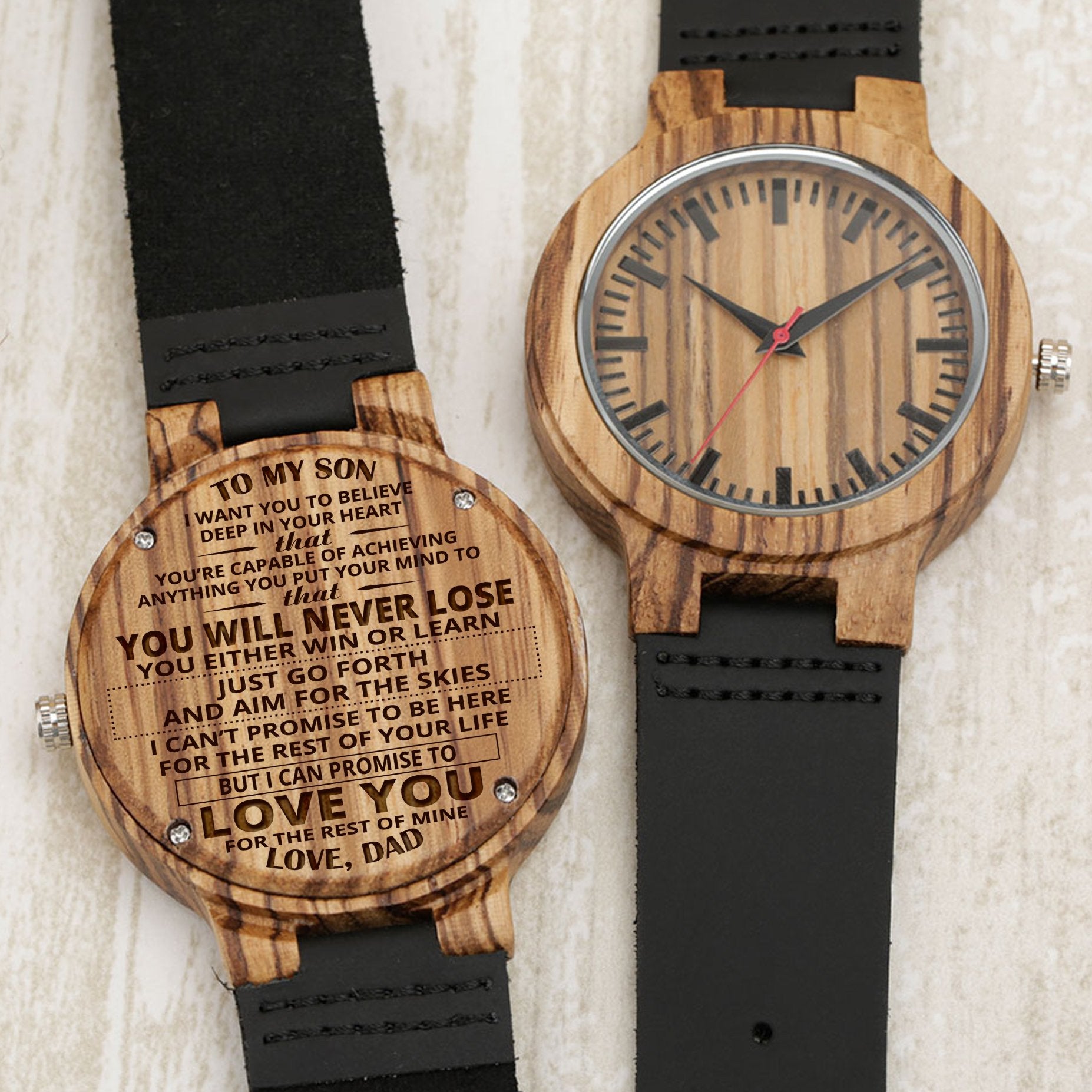 SON DAD - NEVER LOSE - BROWN WOOD WATCH