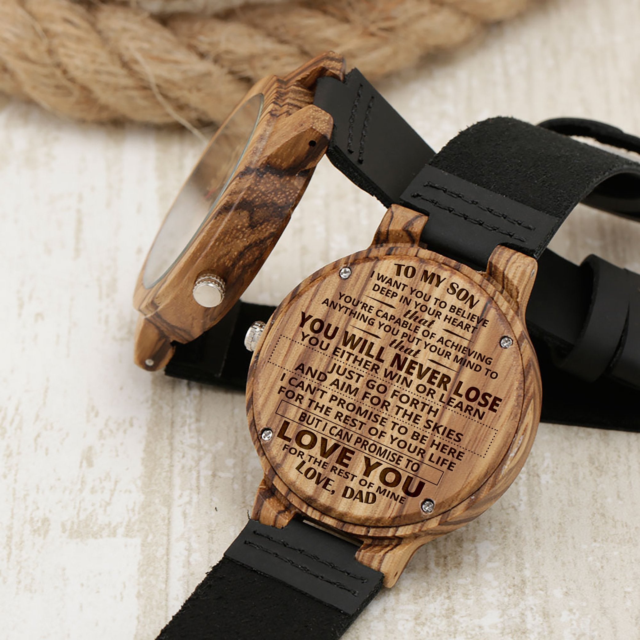 SON DAD - NEVER LOSE - BROWN WOOD WATCH