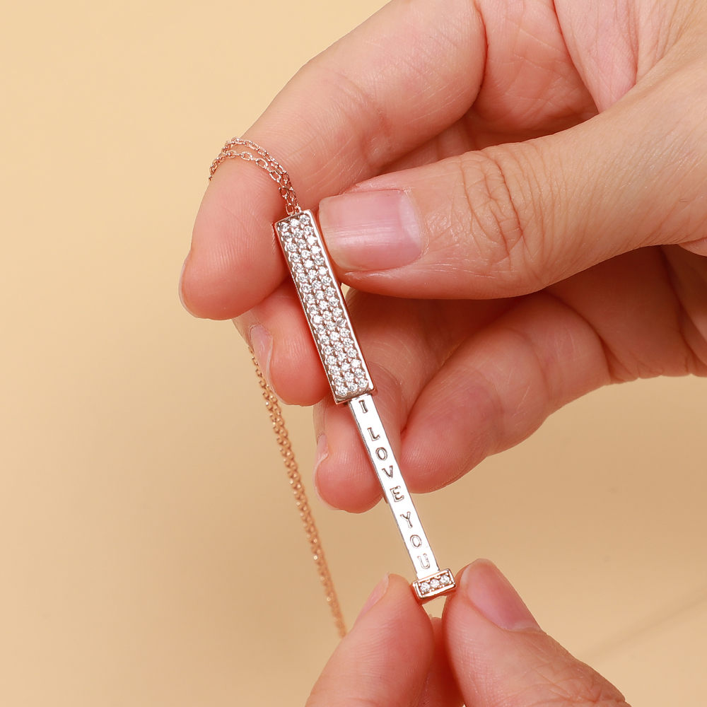 Retractable ‘I Love You’ Secret Message Bar Necklace-A Loves Gift