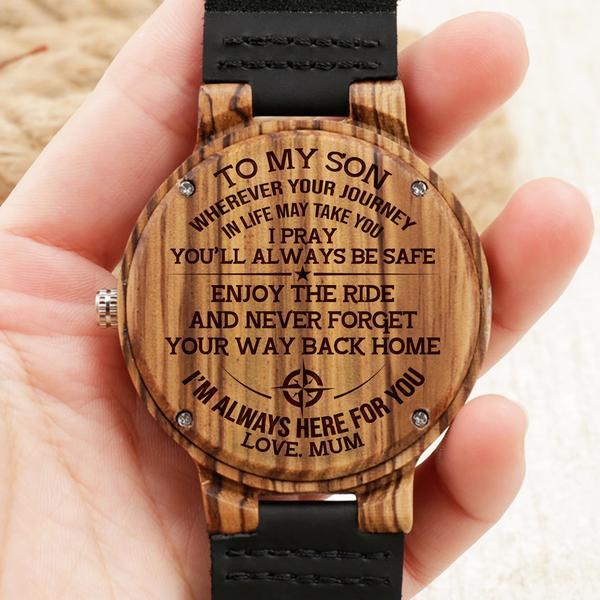 SON MUM - ENJOY THE RIDE 2 - BROWN WOOD WATCH Engraved Gifts Watch
