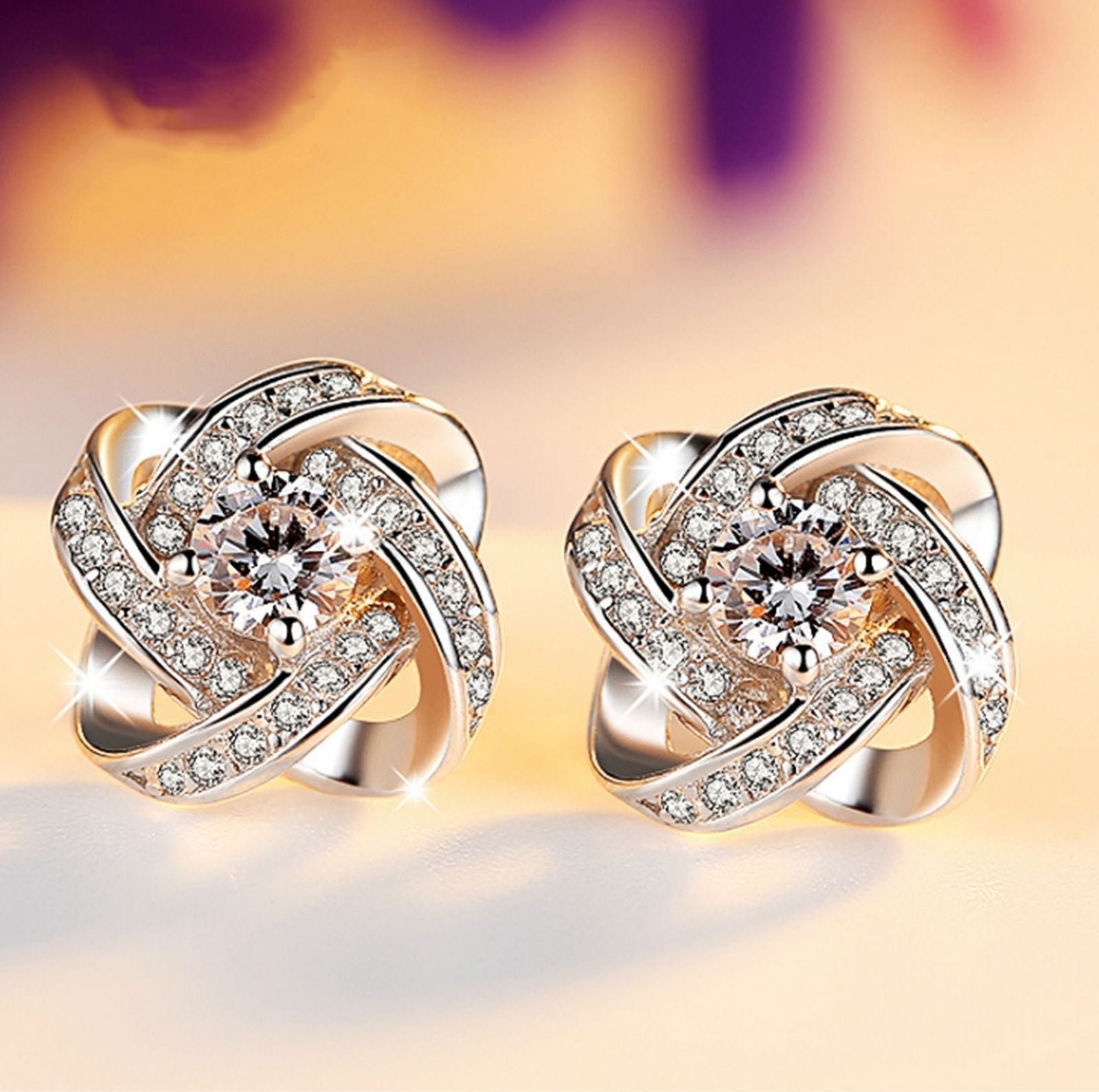 Silvertone Infinity Twist Stud Earring with  Luxe Crystals, , Riakoob Jewelry, Riakoob Jewelry  jewelryjewelry deals, swarovski crystal jewelry, groupon jewelry,, jewelry for mom,