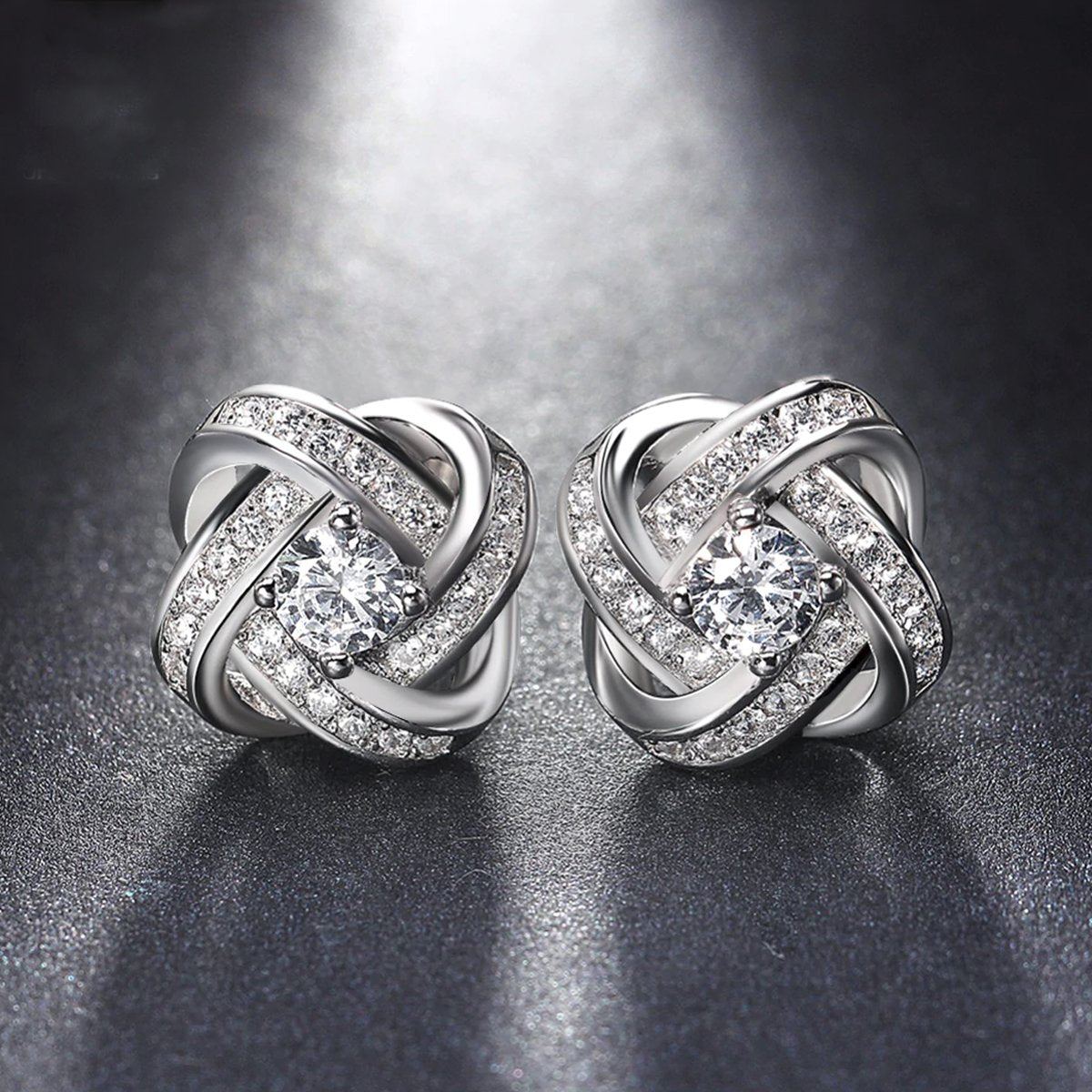 Silvertone Infinity Twist Stud Earring with  Luxe Crystals, , Riakoob Jewelry, Riakoob Jewelry  jewelryjewelry deals, swarovski crystal jewelry, groupon jewelry,, jewelry for mom,