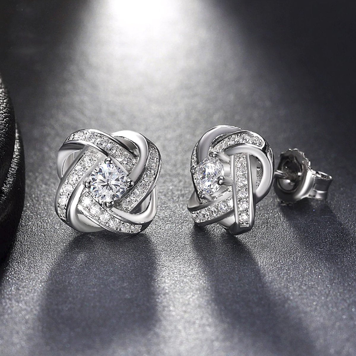 Silvertone Infinity Twist Stud Earring with  Luxe Crystals, , Riakoob Jewelry, Riakoob Jewelry  jewelryjewelry deals, swarovski crystal jewelry, groupon jewelry,, jewelry for mom,