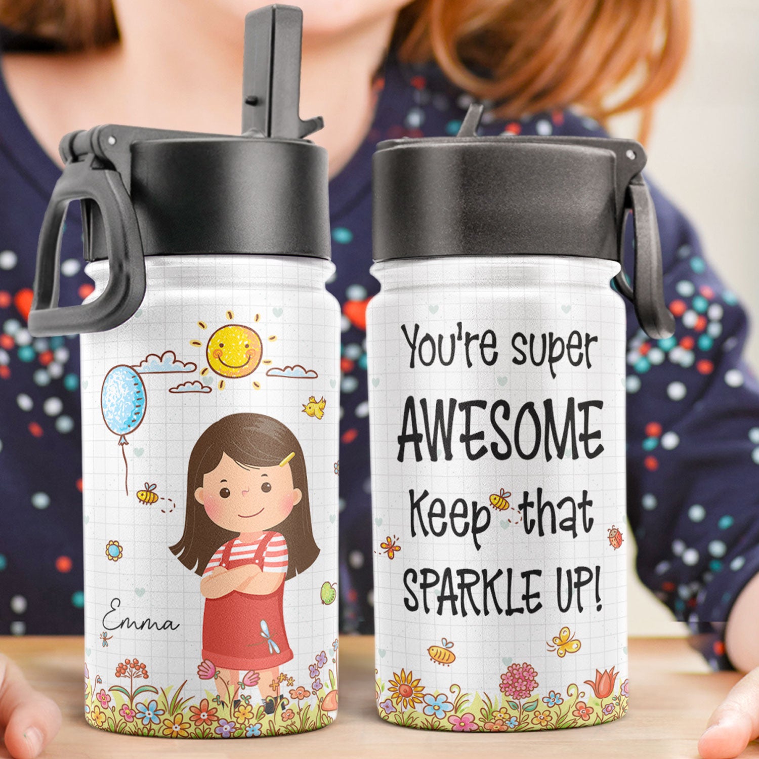 Keep That Sparkle Up! - Personalized Kids Water Bottle With Straw Lid