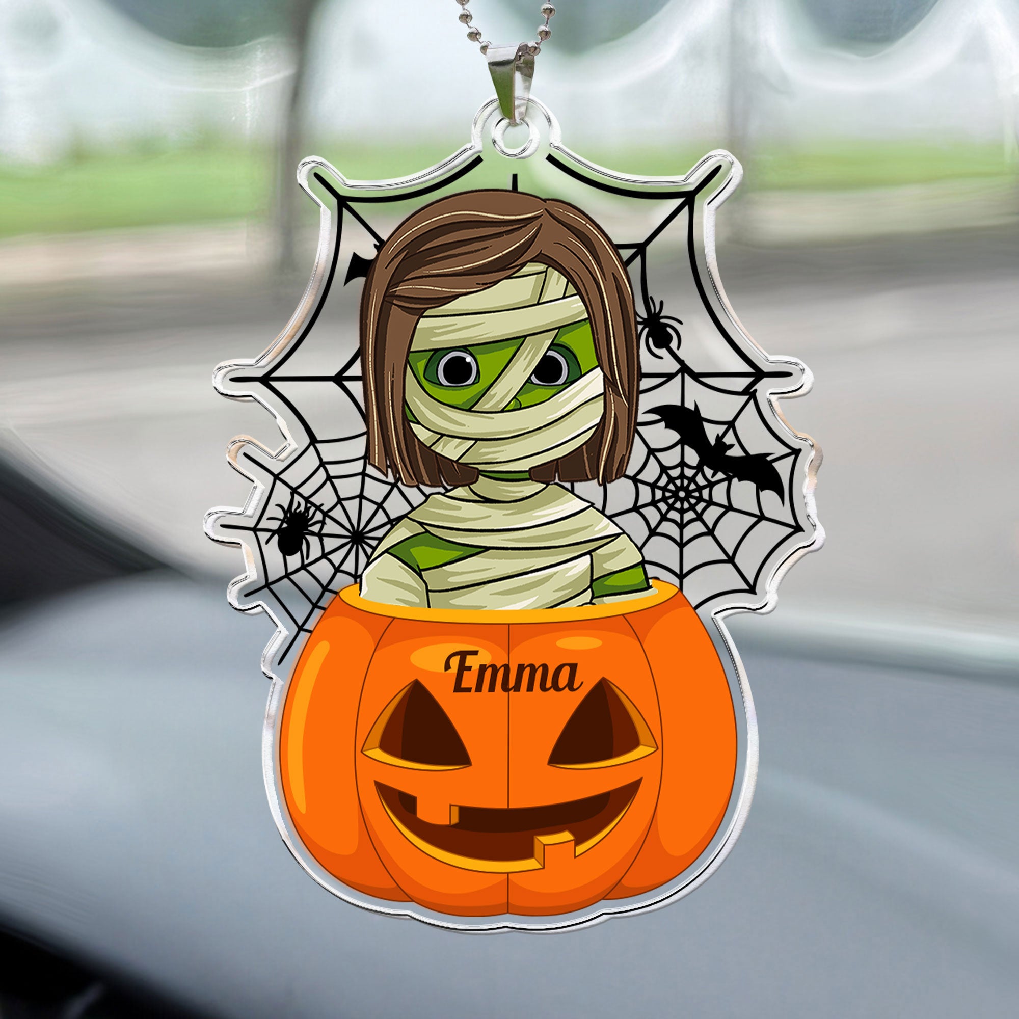 Scary Monster Kid In The Pumpkin Halloween Gift - Personalized Rear View Mirror Accessory, Halloween Ornament