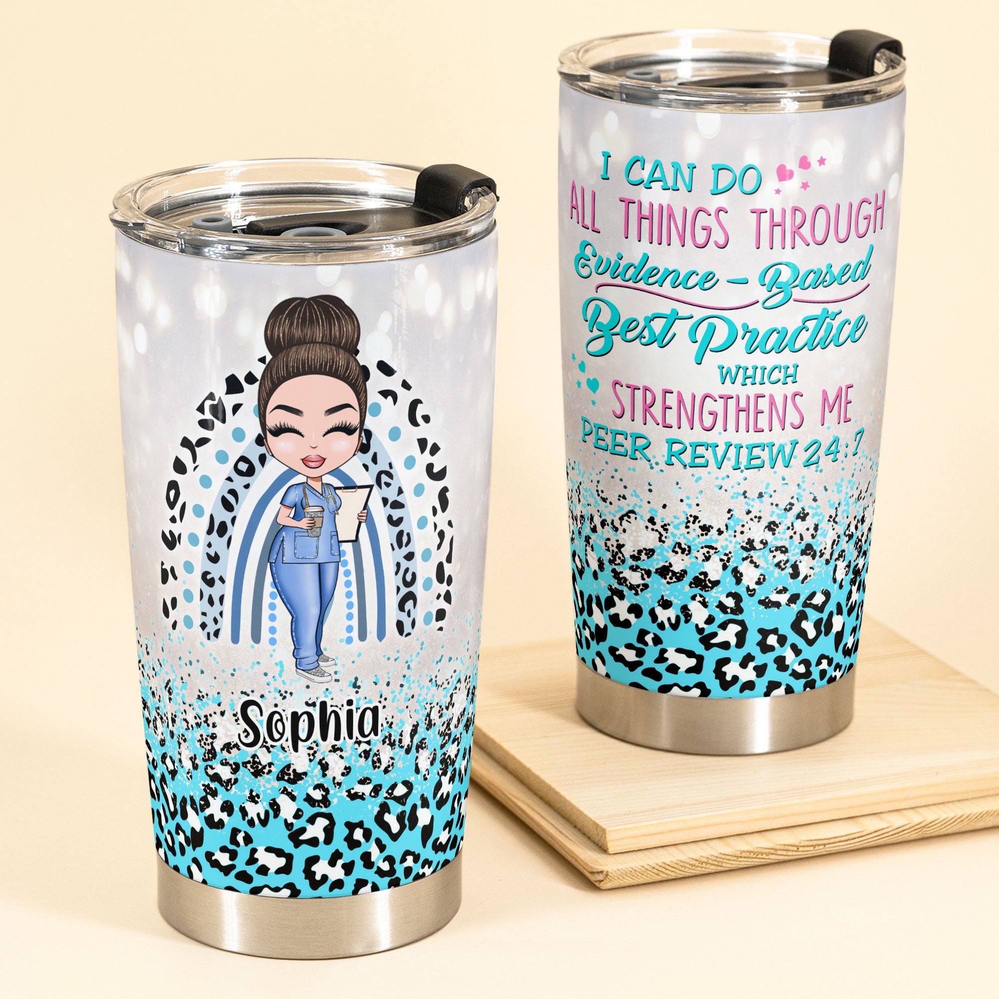 She Believed She Could - Personalized Tumbler Cup - Gift For Doctor & Nurse - Cartoon Nurse
