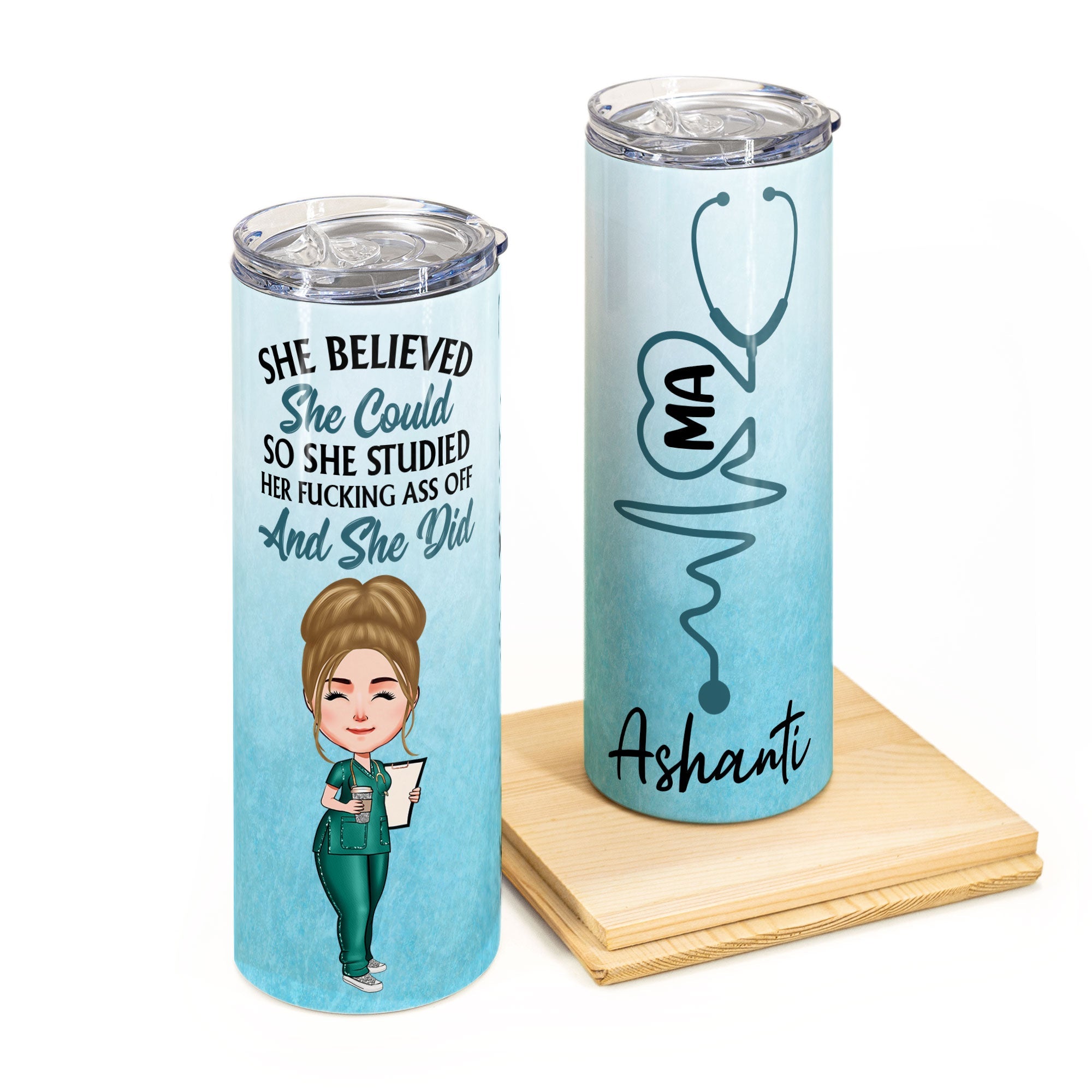 She Believed She Could So She Studied And She Did - Personalized Skinny Tumbler
