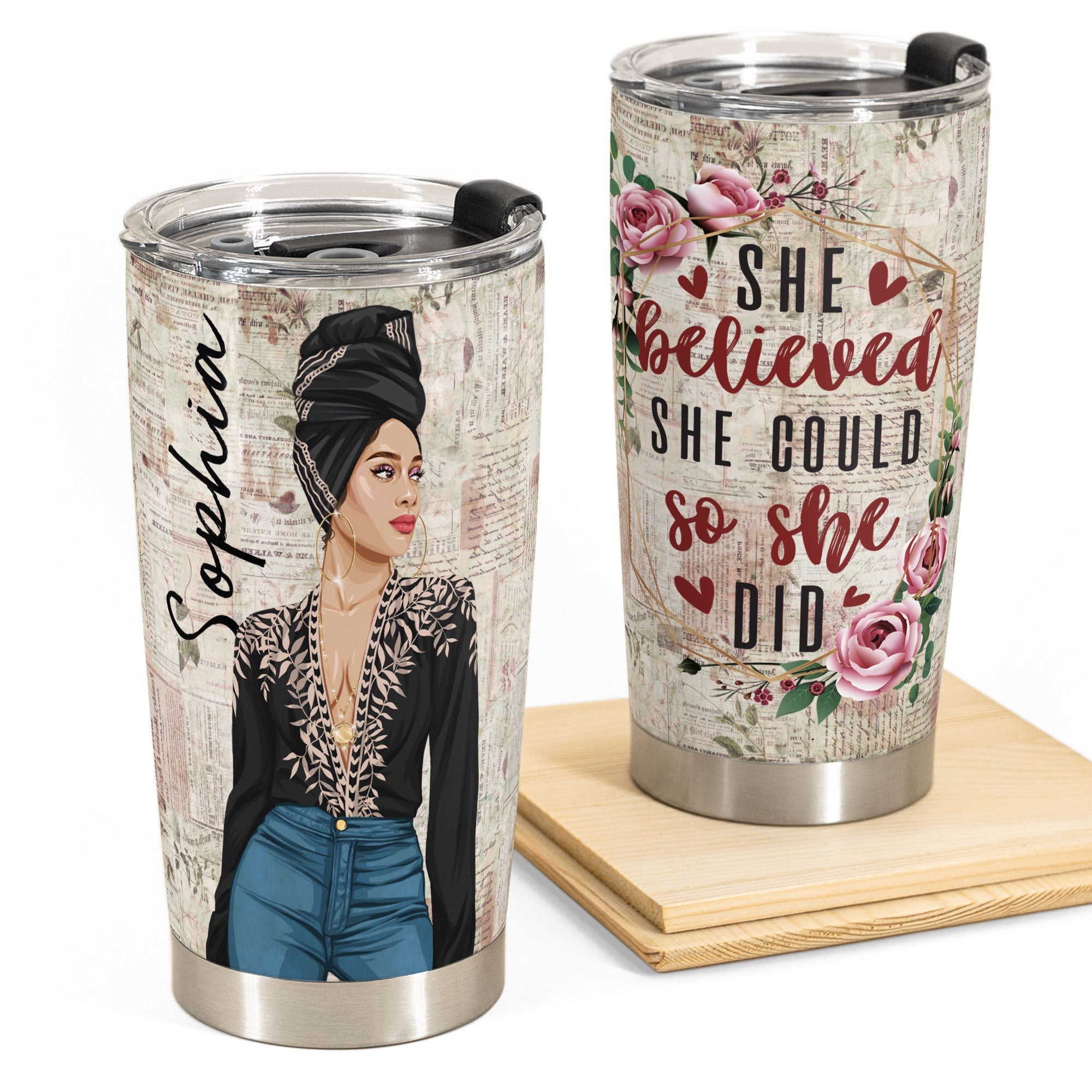 She Believed She Could So She Did - Personalized Tumbler Cup - Birthday Gift Motivational Gift For Girl, Mother's Day Gift For Mom