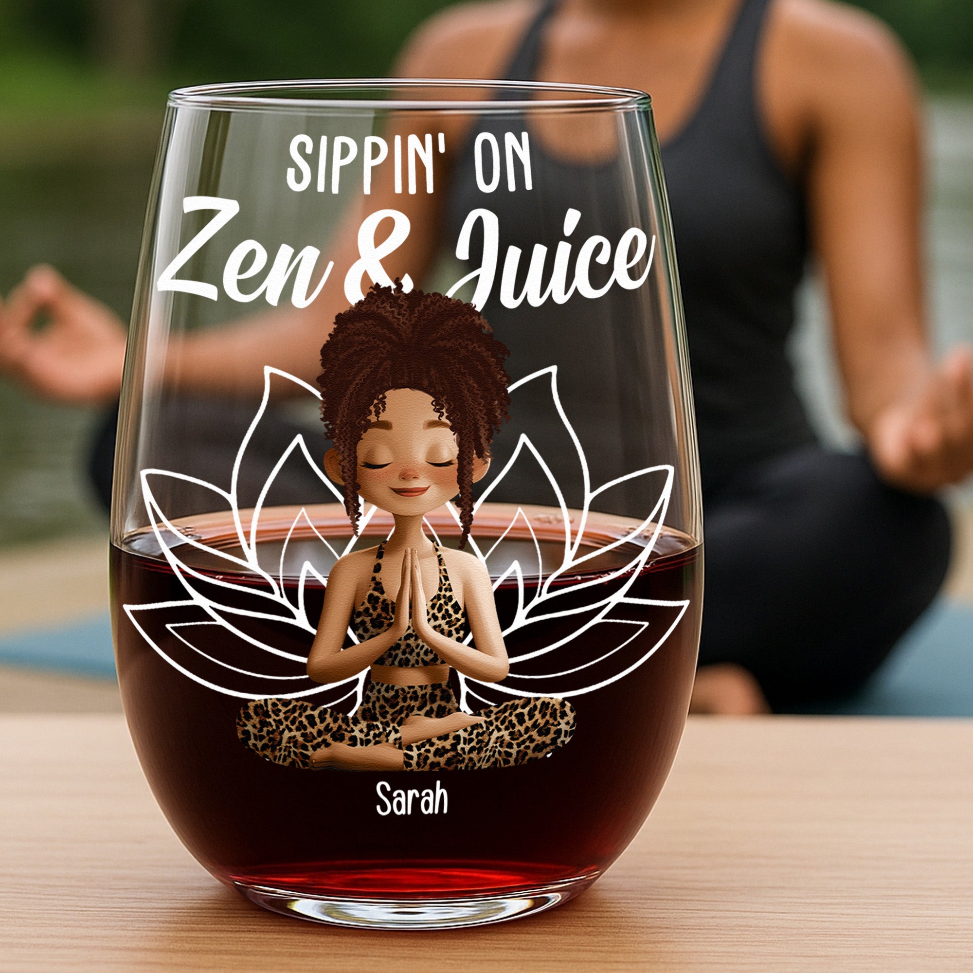 Sippin On Zen And Juice Yoga Lovers Namaste - Personalized Stemless Wine Glass