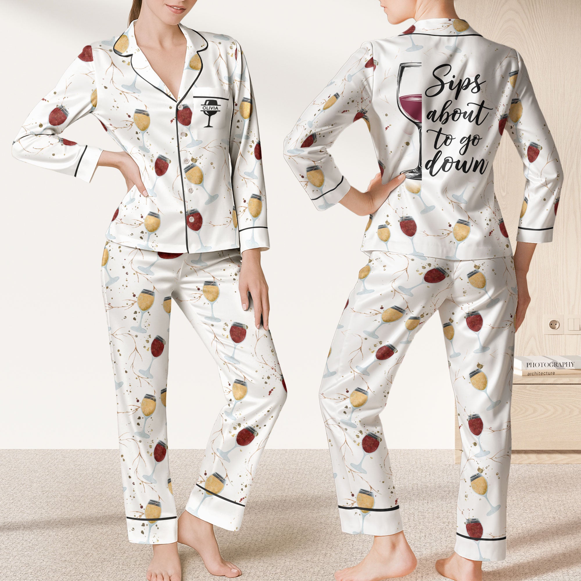 Sips About To Go Down - Personalized Satin Pajama Set