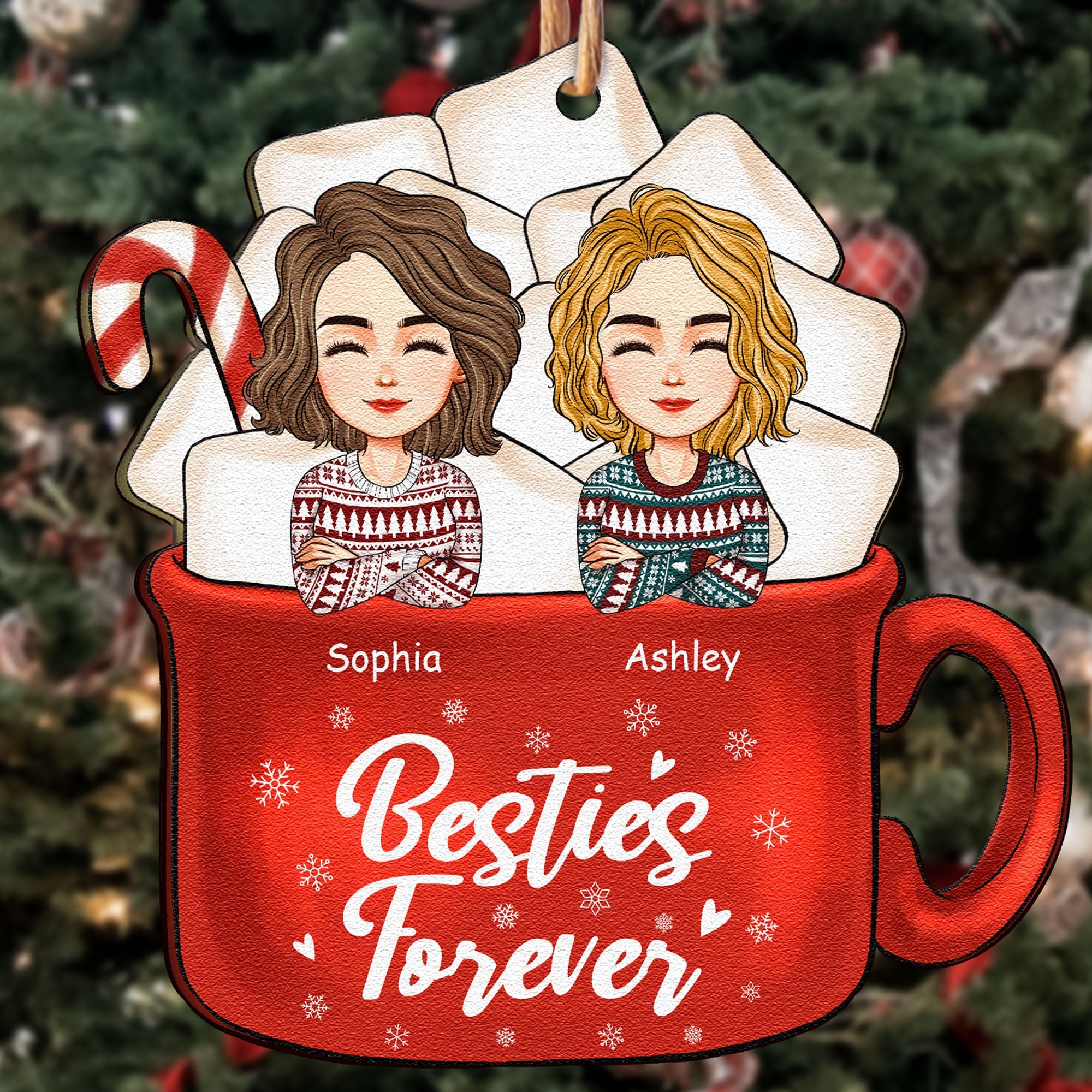 Sisters - Family Forever - Personalized Custom Shaped Wooden Ornament