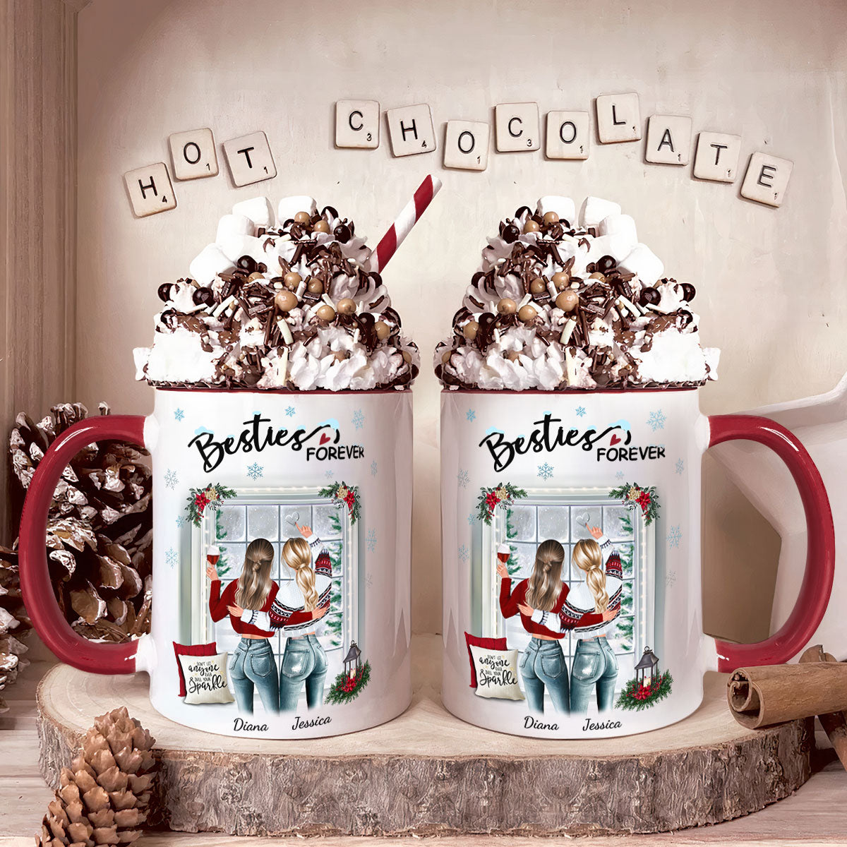 Sisters Forever Friendship Christmas - Personalized Accent Mug