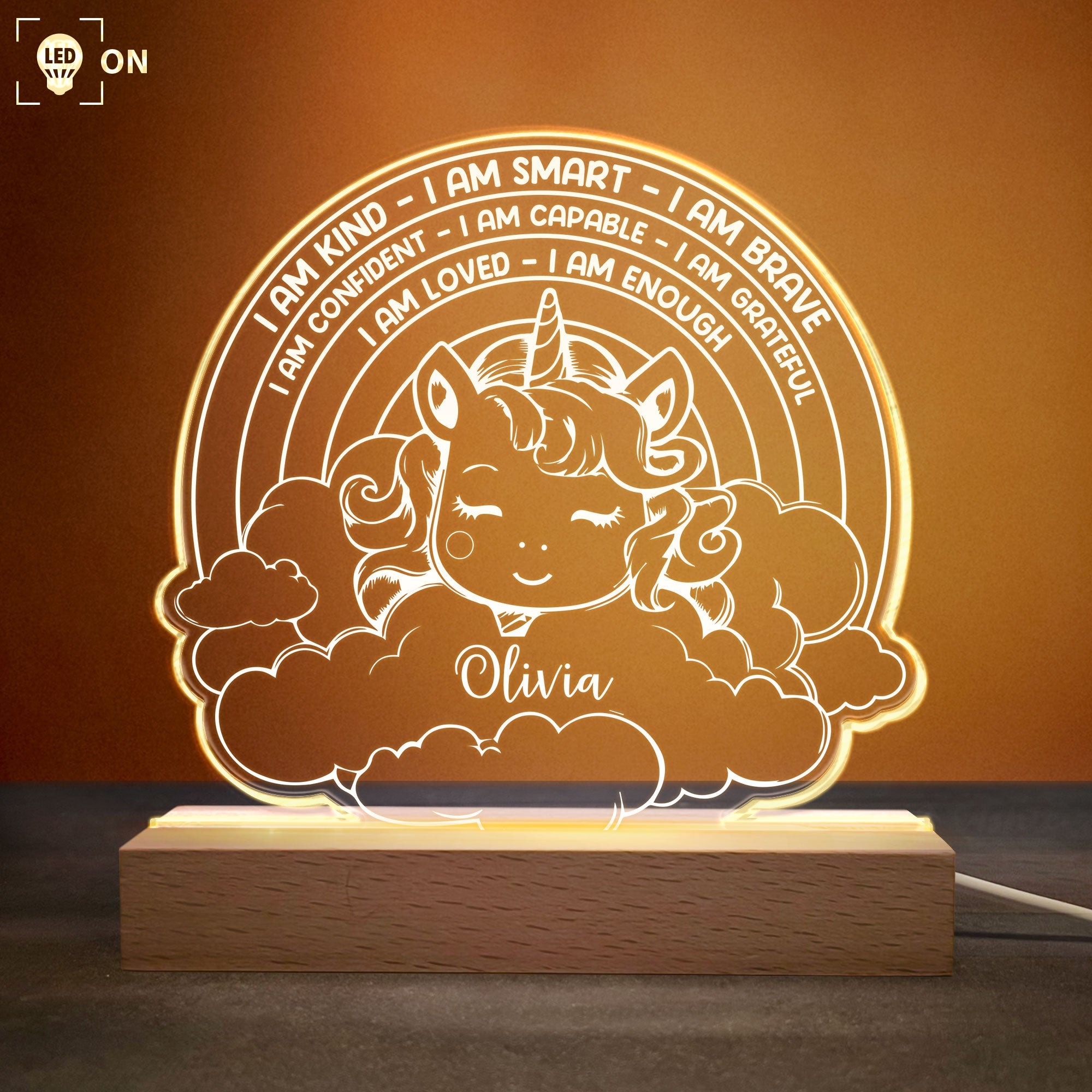 Smart Kind Brave Unicorn - Personalized LED Light