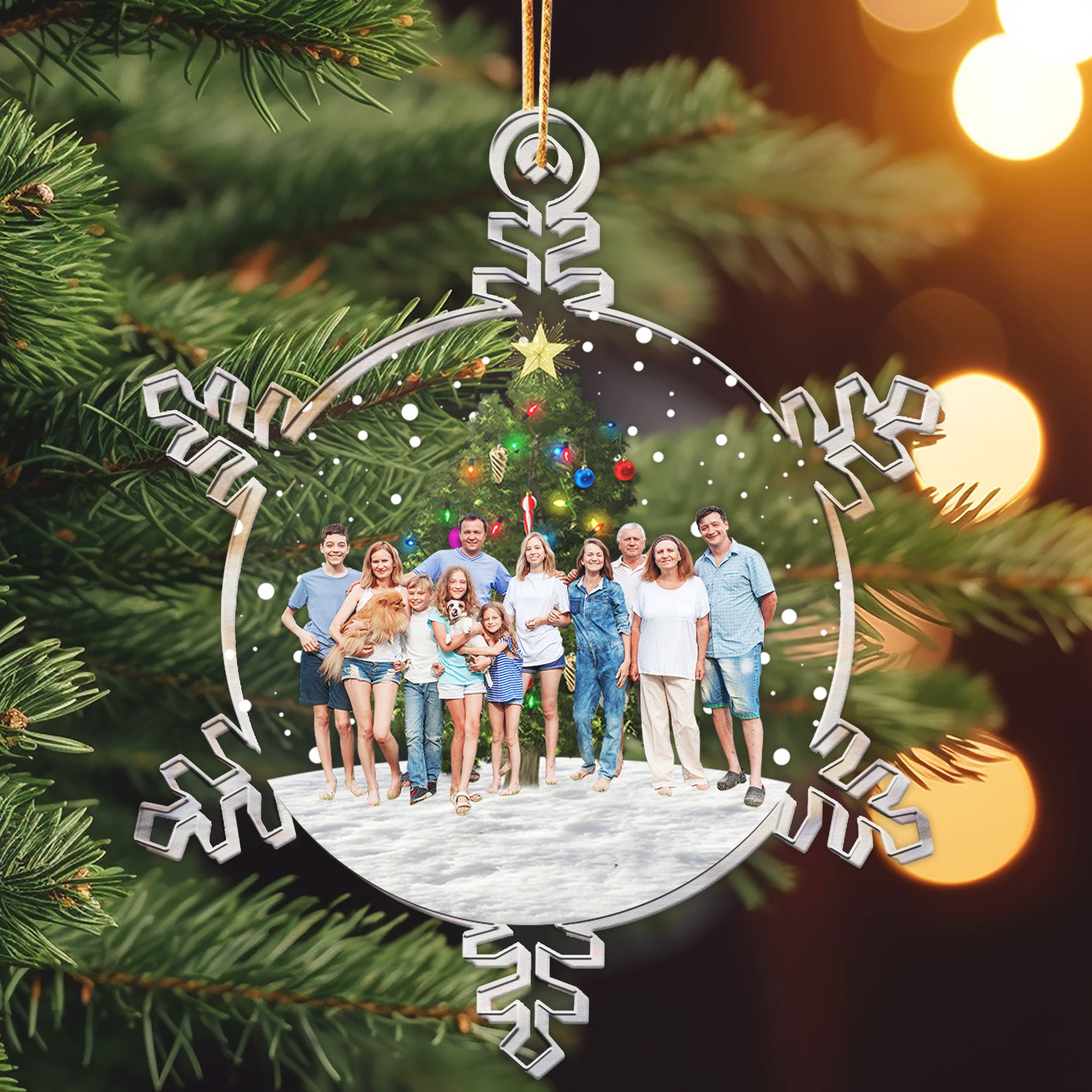 Snowflakes, Christmas tree Custom Photo Family, Friends - Personalized Acrylic Photo 2025 Christmas Ornament