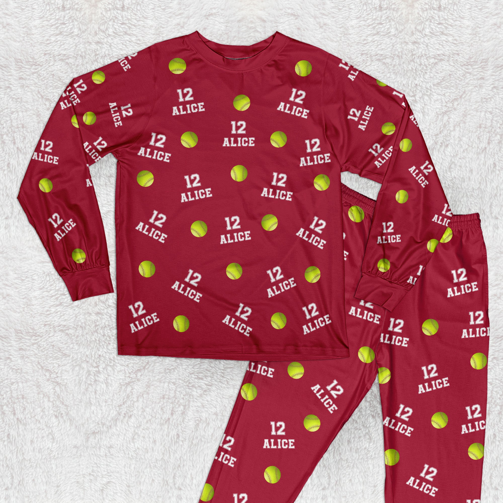 Softball Custom Name, Number - Personalized Pajama Set