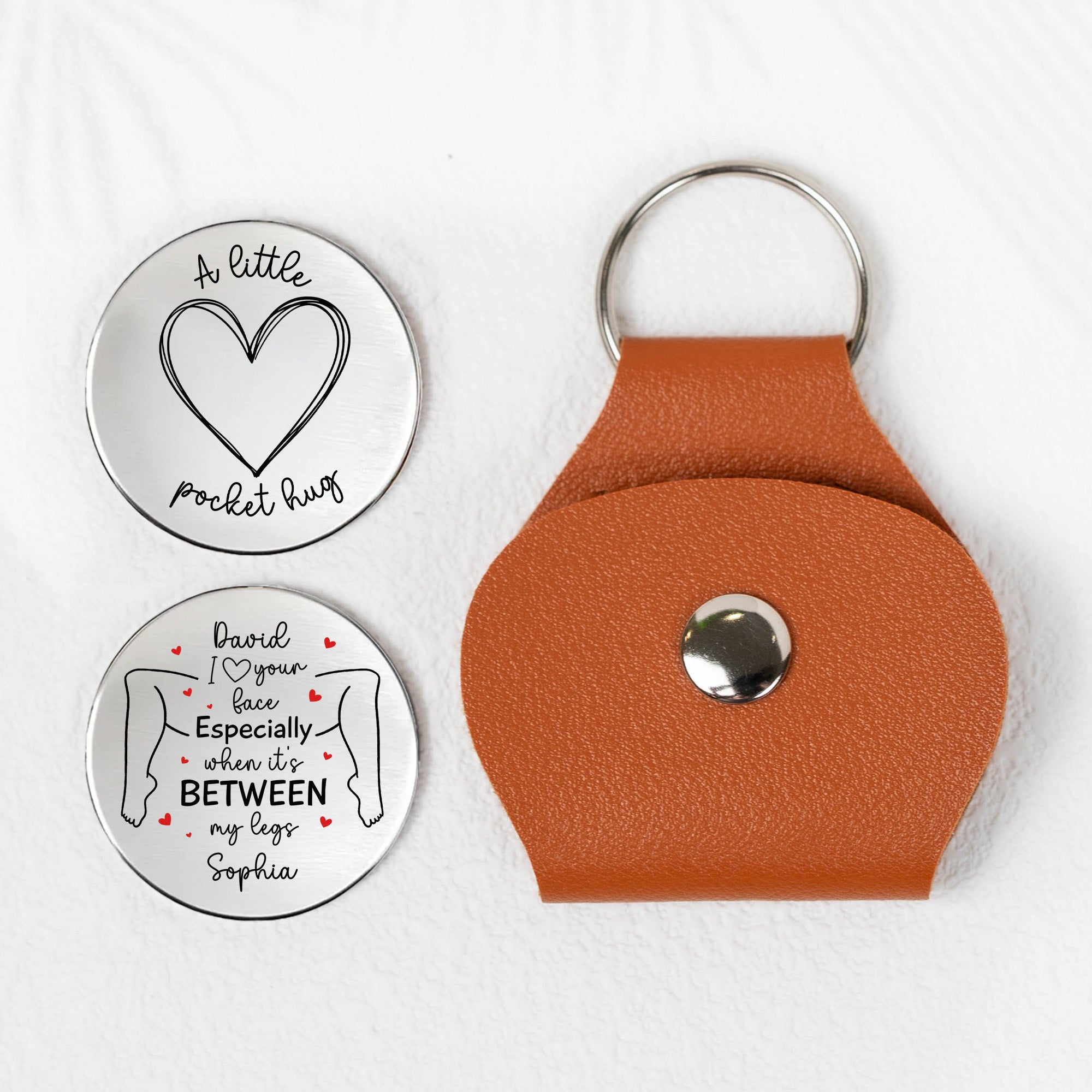 Spicy Pocket Hug For Him - I Love Your Face Especially When It's Between My Legs - Personalized Leather Pocket Hug
