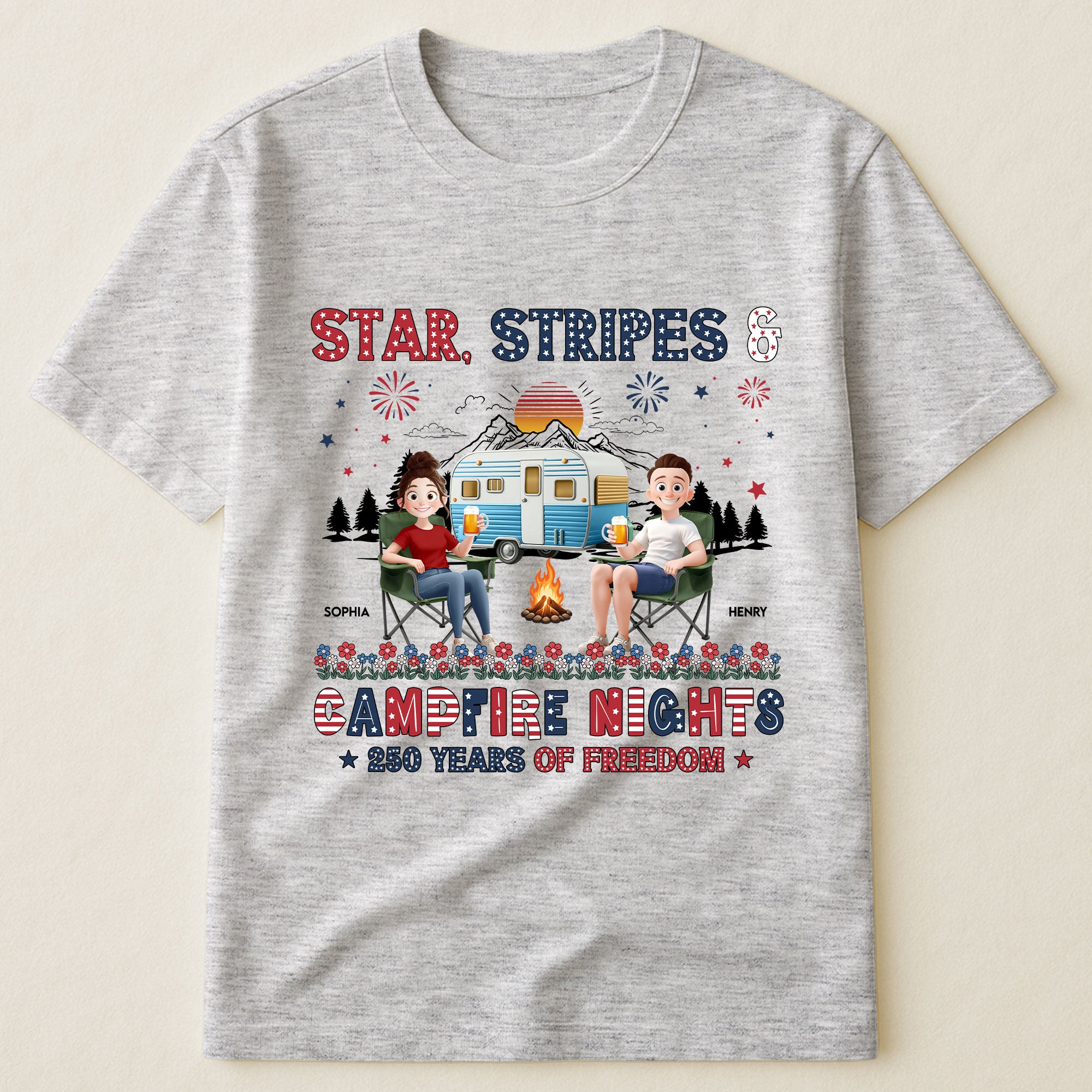 Star Stripes & Campfire Nights 250 Years Of Freedom Camping Crew - Personalized Shirt