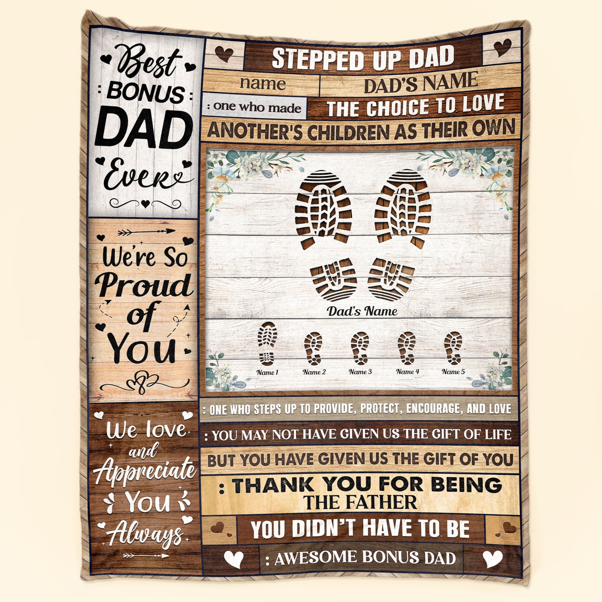 Stepped Up Dad - Personalized Blanket