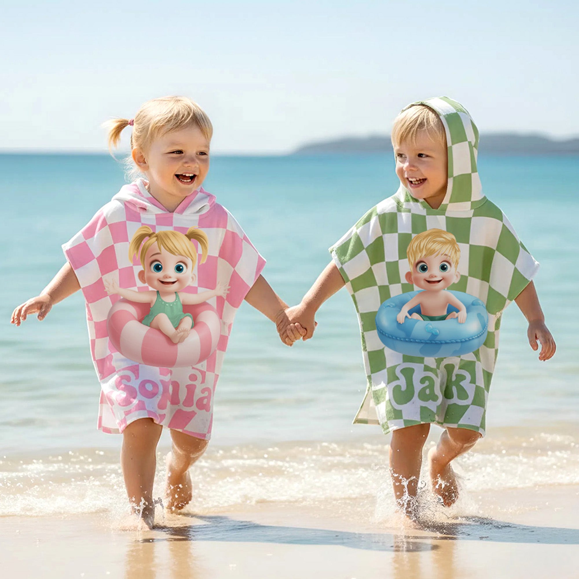 Summer Checkboard - Personalized Kids Hooded Towel