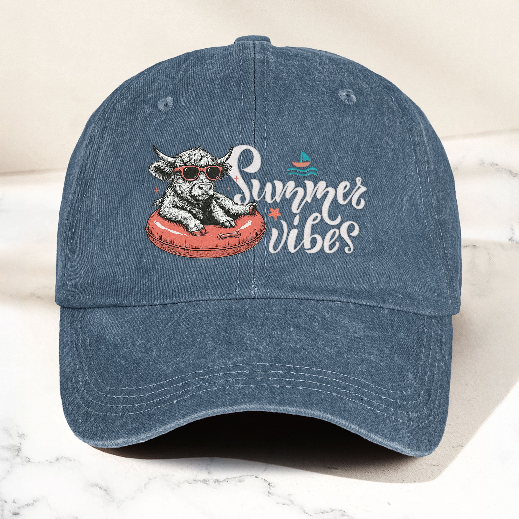 Summer Vibes - Personalized Distressed Denim Cap