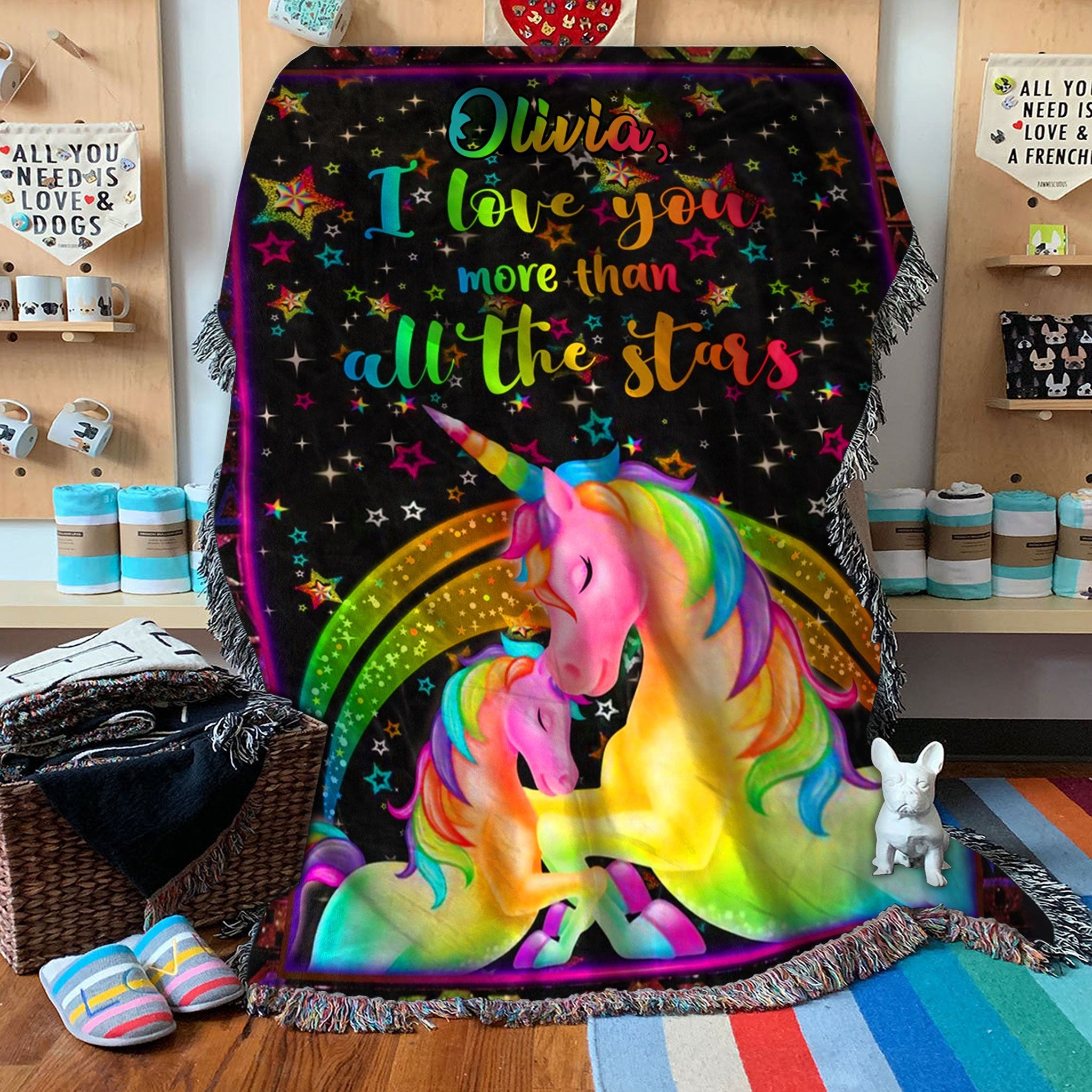 Customized Unicorn Woven Blanket - Personalized Name Unicorn Woven Throw Blankets - 60x80-A Loves Gift