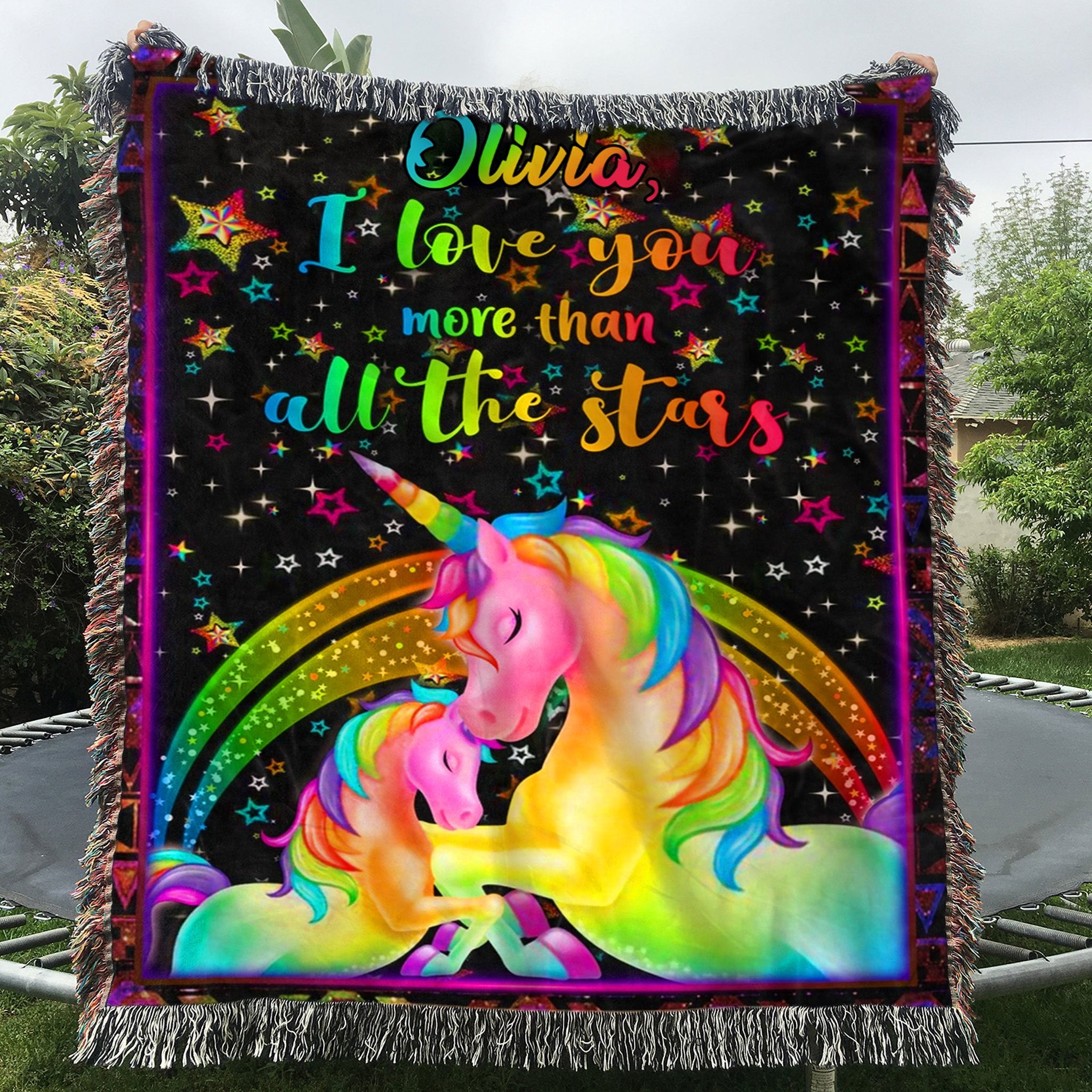 Customized Unicorn Woven Blanket - Personalized Name Unicorn Woven Throw Blankets - 60x80-A Loves Gift