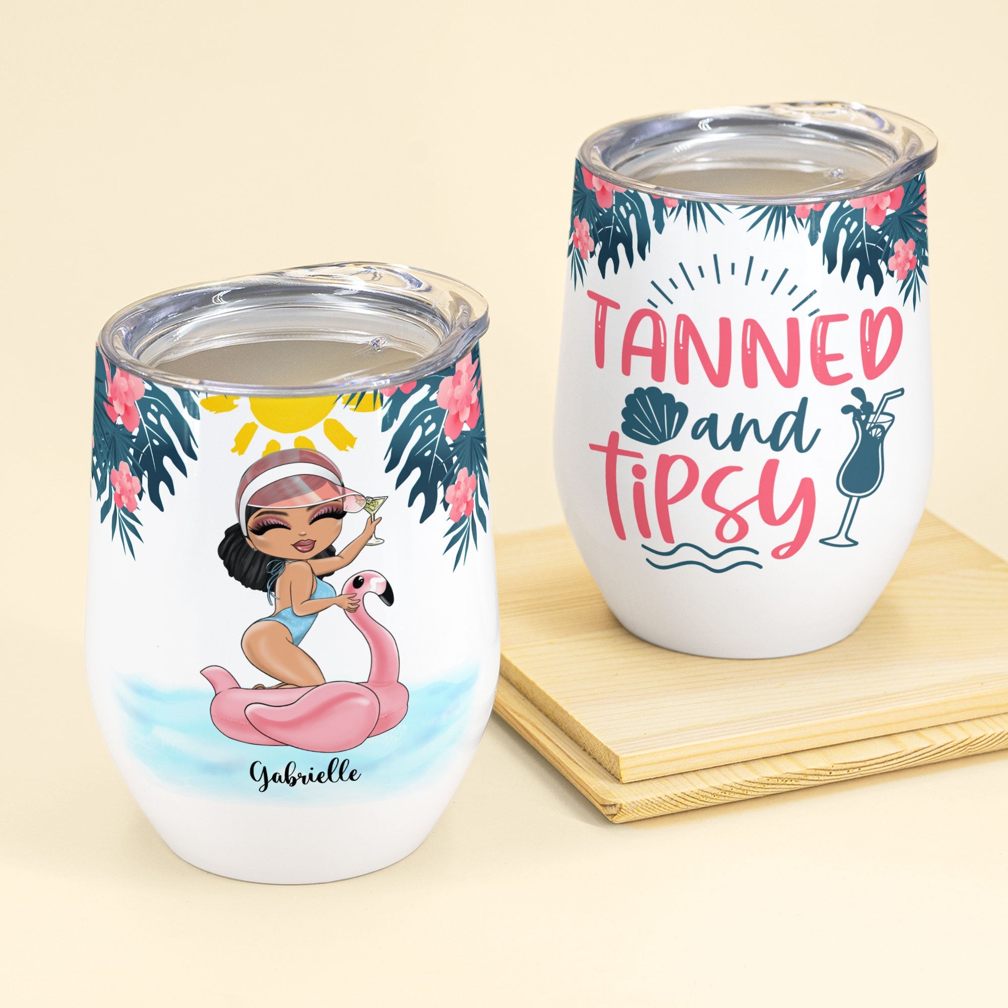 Tanned And Tipsy - Personalized Wine Tumbler